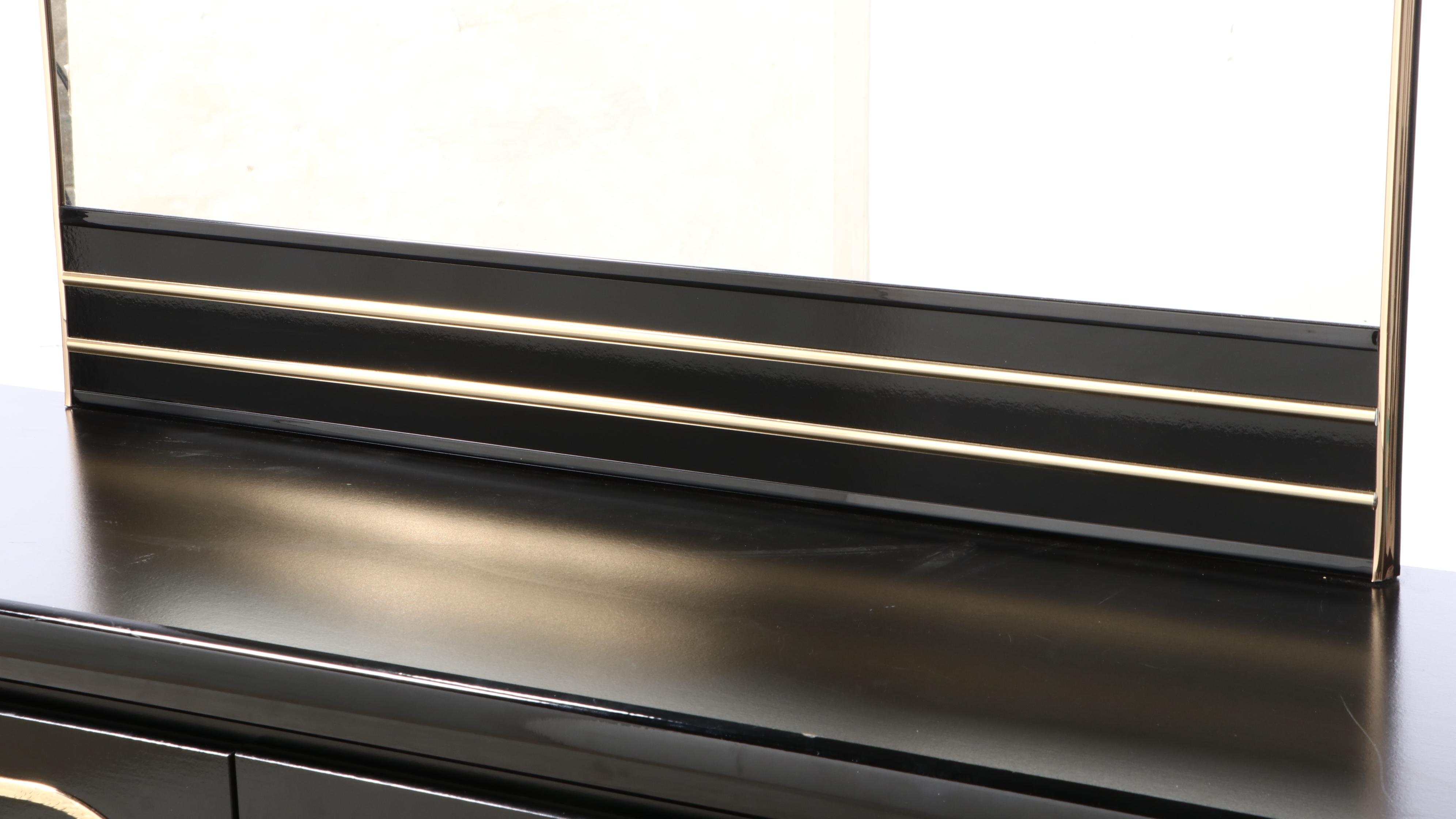 Contemporary Black-Lacquered Dresser with Mirror