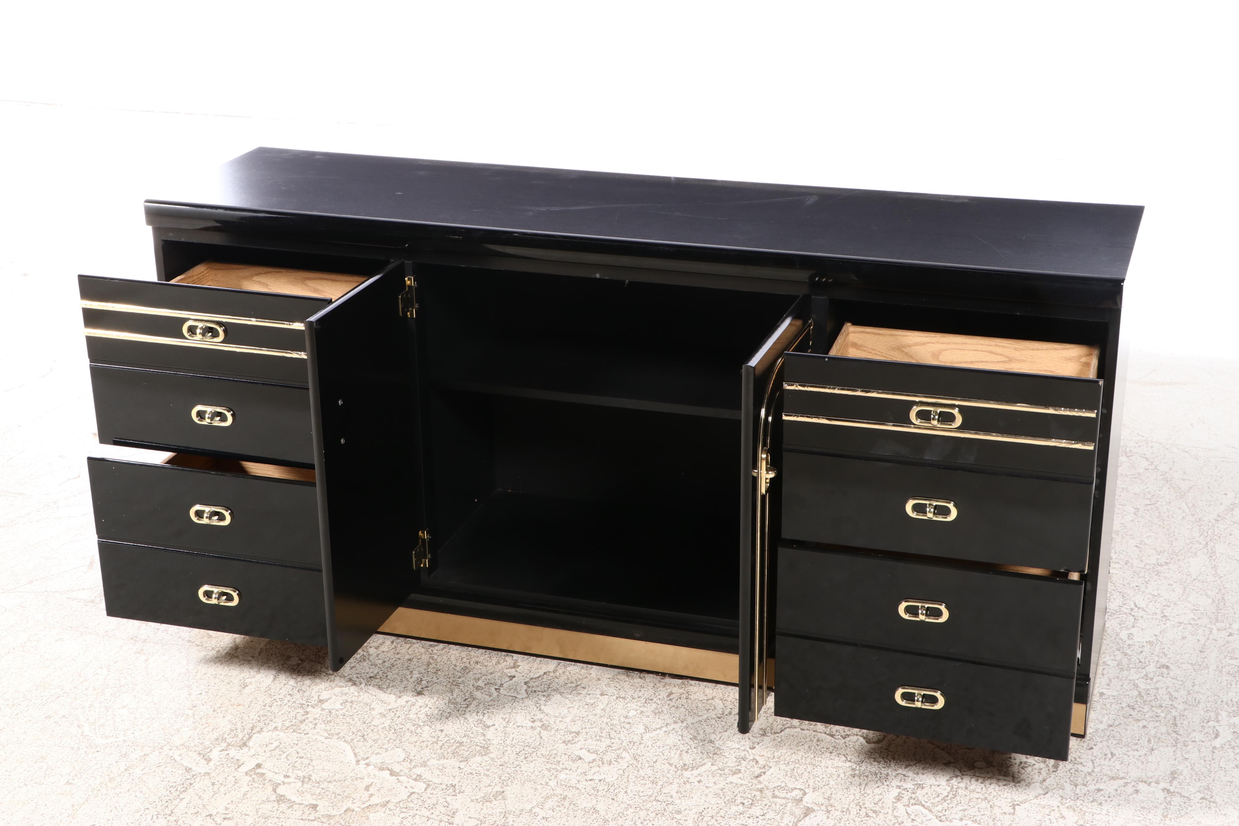 Contemporary Black-Lacquered Dresser with Mirror