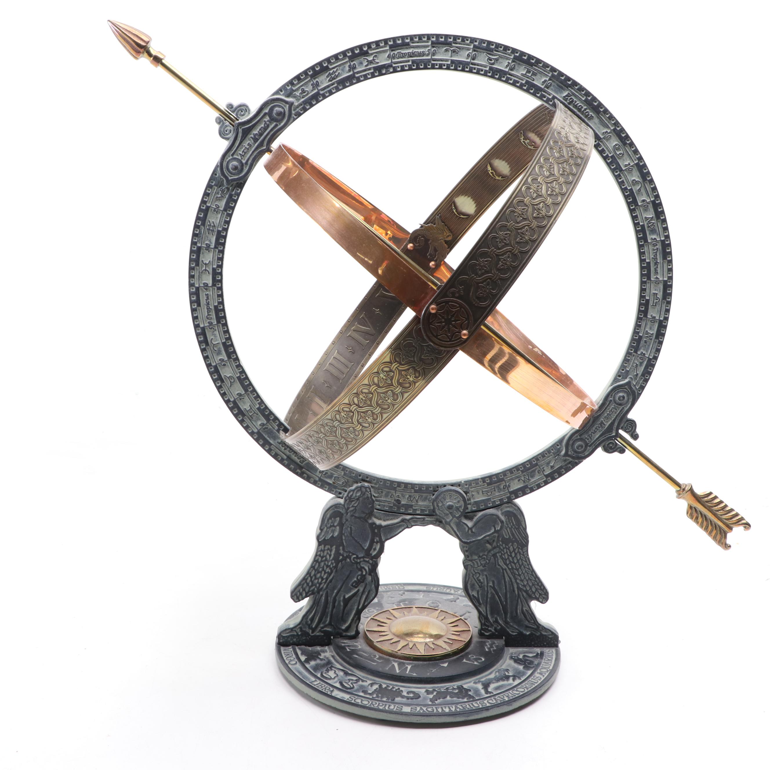 Virginia Metalcrafters Copper and Cast Metal Armillary Sphere Sundial, 1997