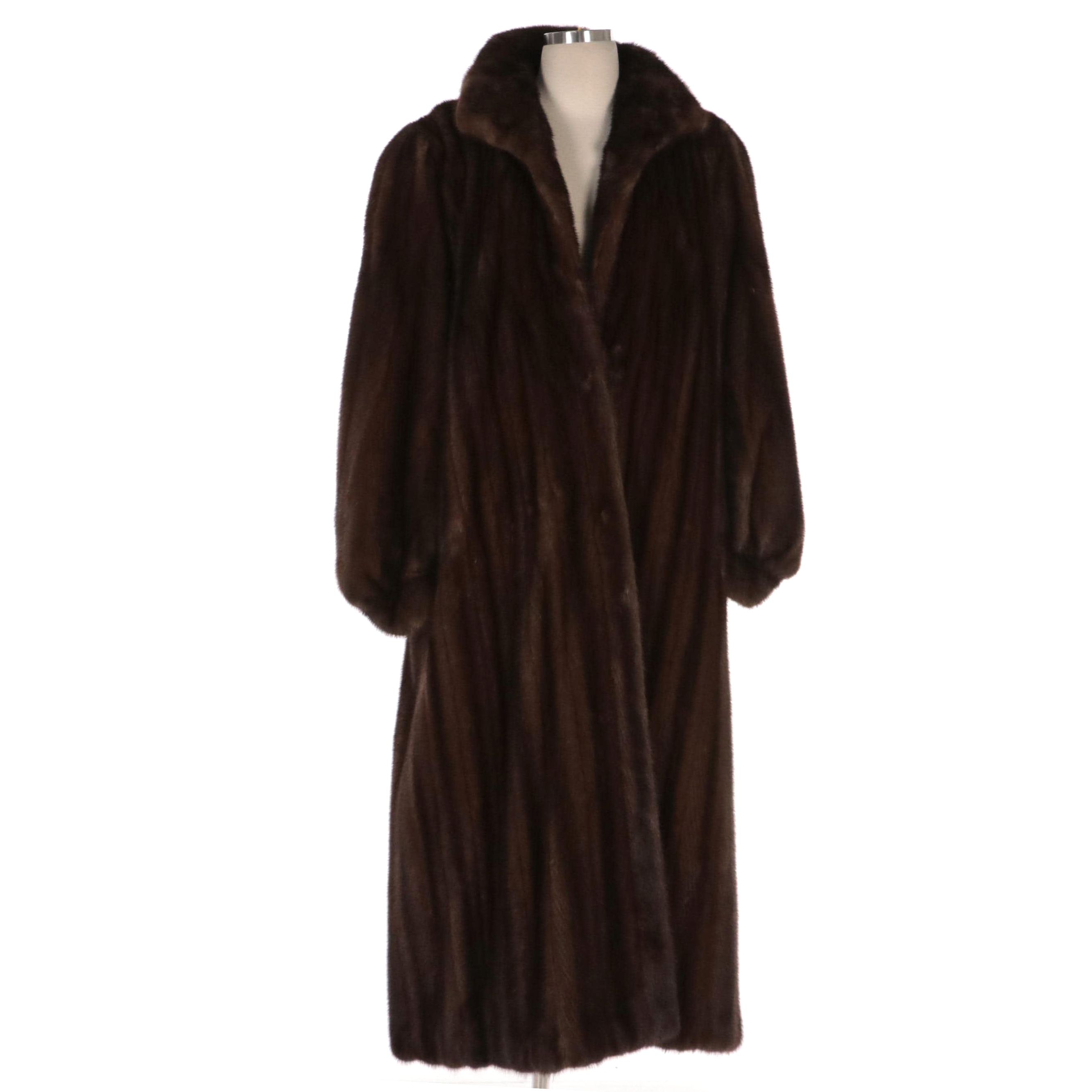 Albert Kaufman Full Length Mocha Lunaraine Mink Fur Coat with Ear Muffs & Gloves