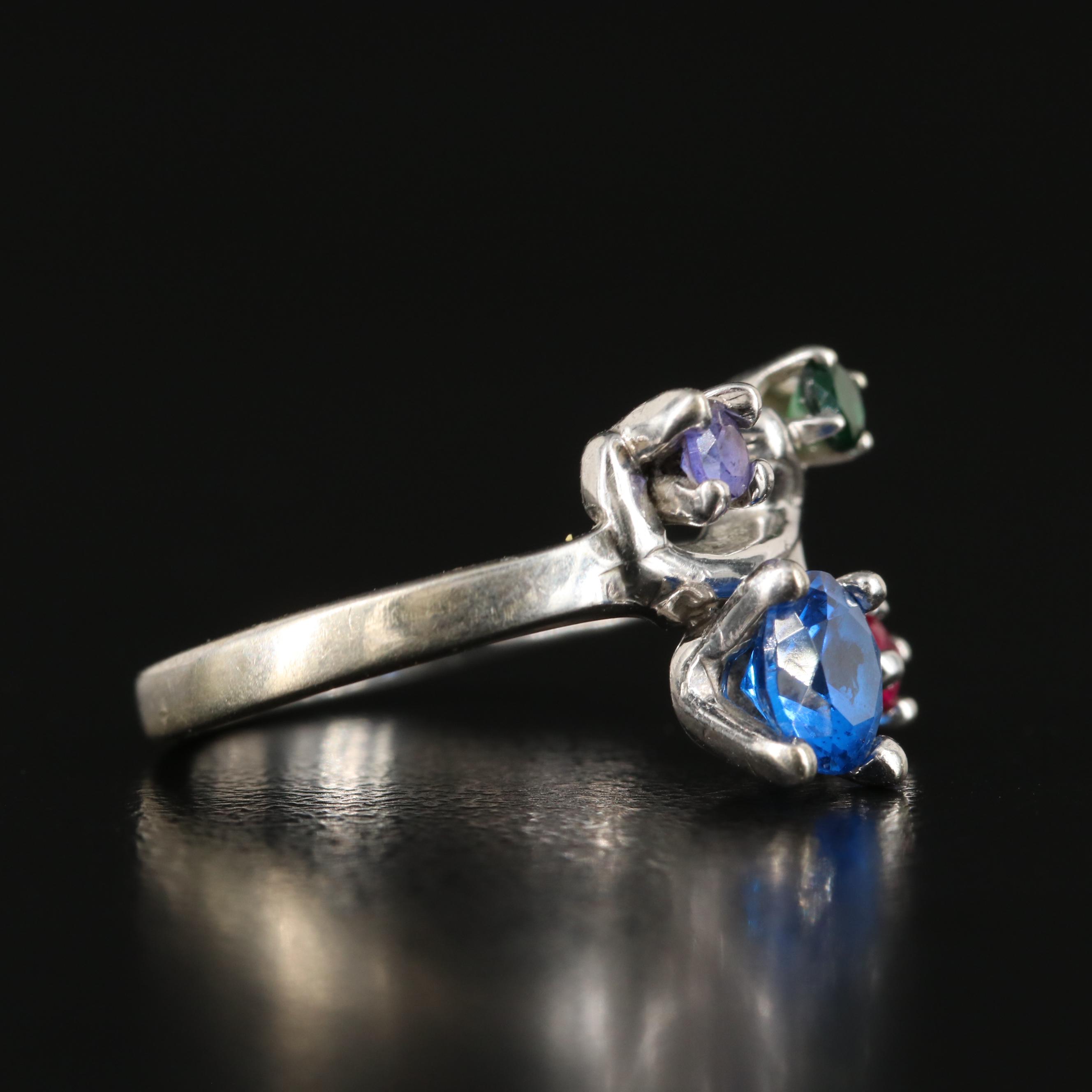 14K Sapphire, Ruby, Spinel and Garnet Glass Doublet Scroll Ring