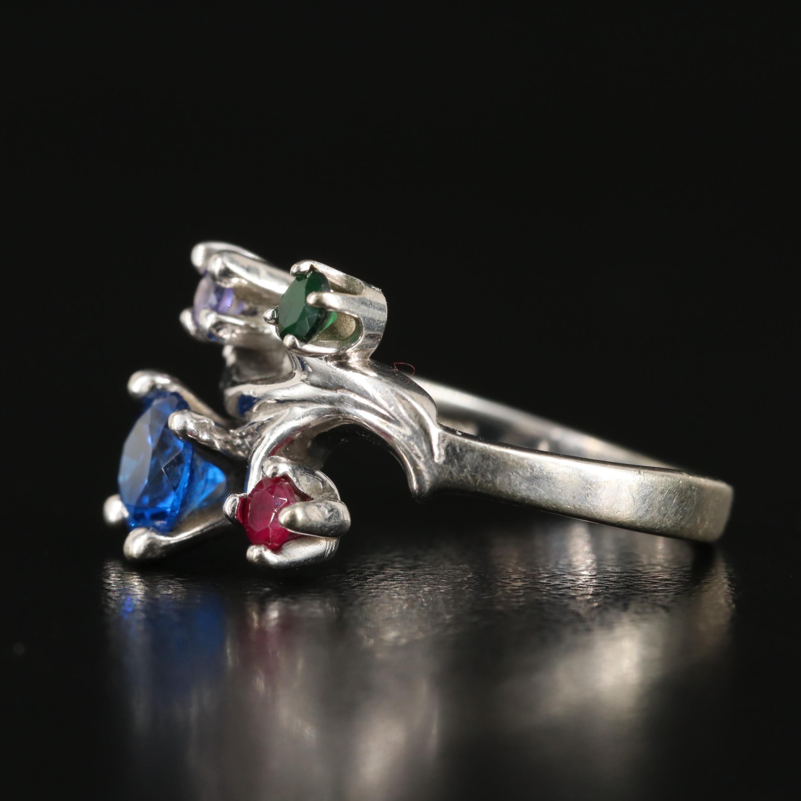 14K Sapphire, Ruby, Spinel and Garnet Glass Doublet Scroll Ring