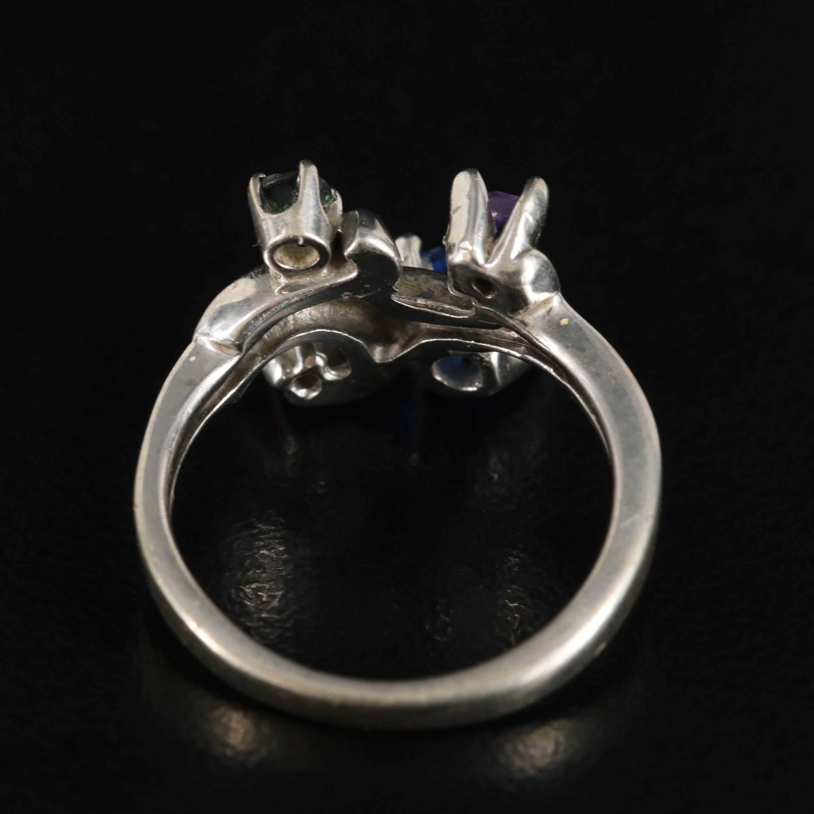 14K Sapphire, Ruby, Spinel and Garnet Glass Doublet Scroll Ring