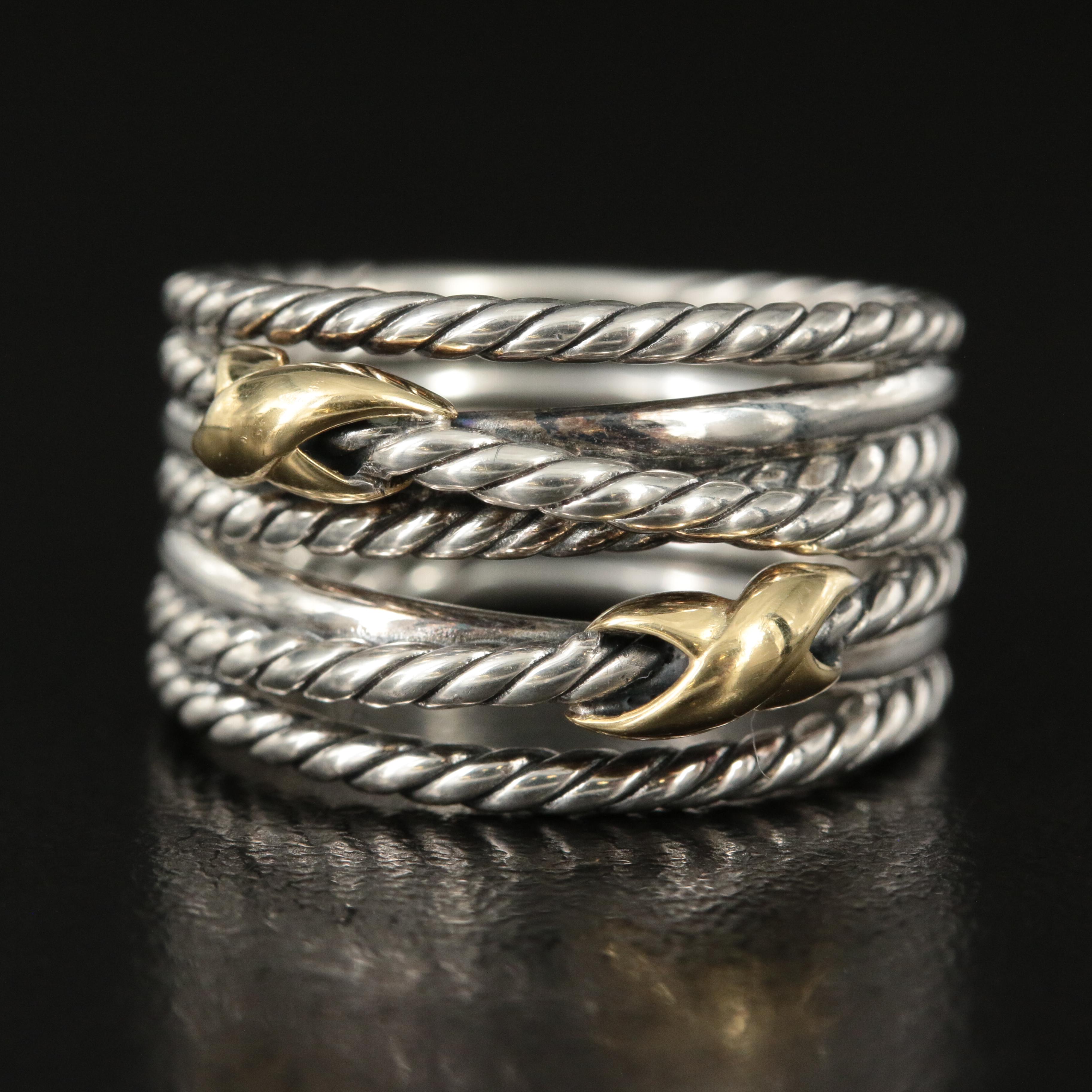 David Yurman Sterling and 18K Double X Crossover Ring