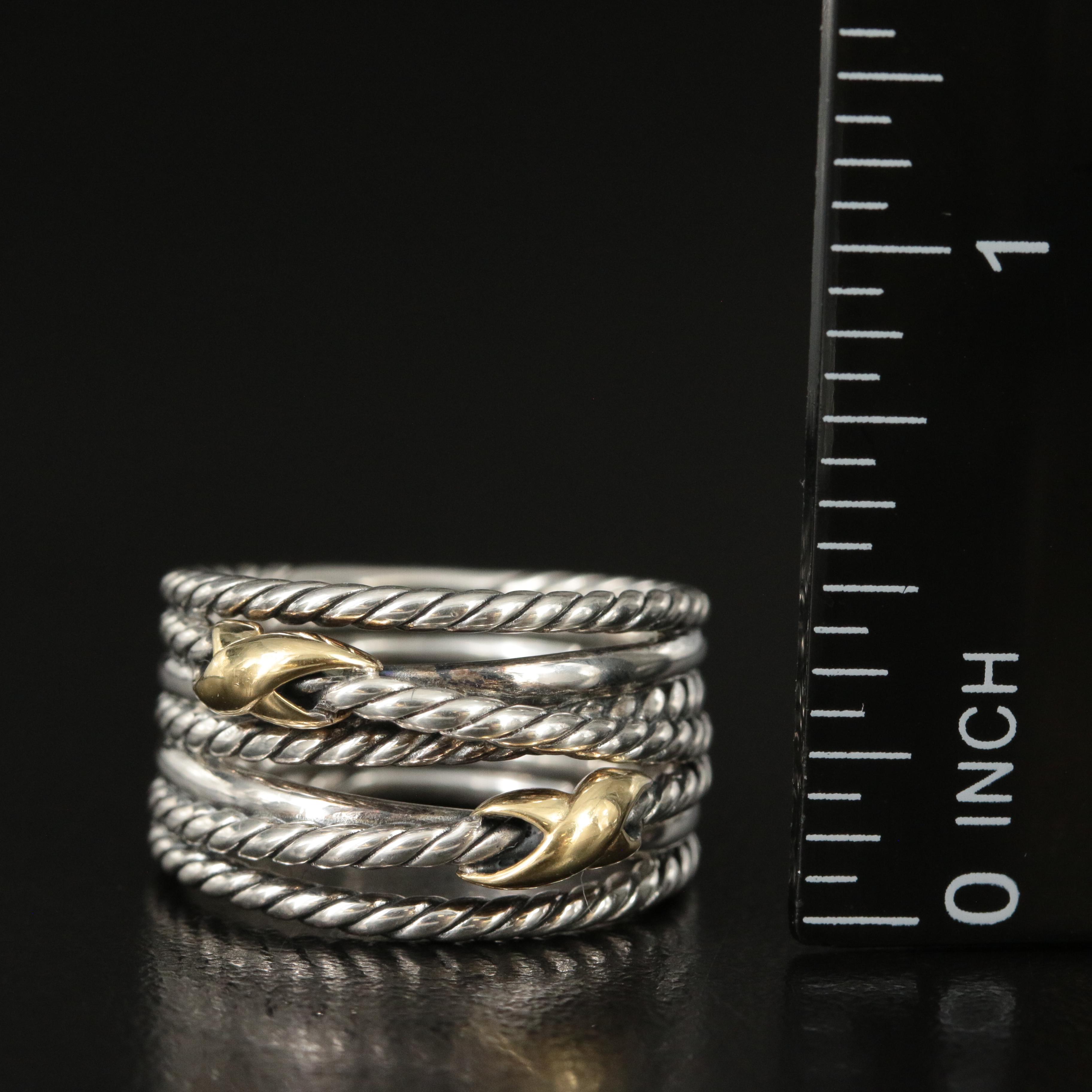 David Yurman Sterling and 18K Double X Crossover Ring