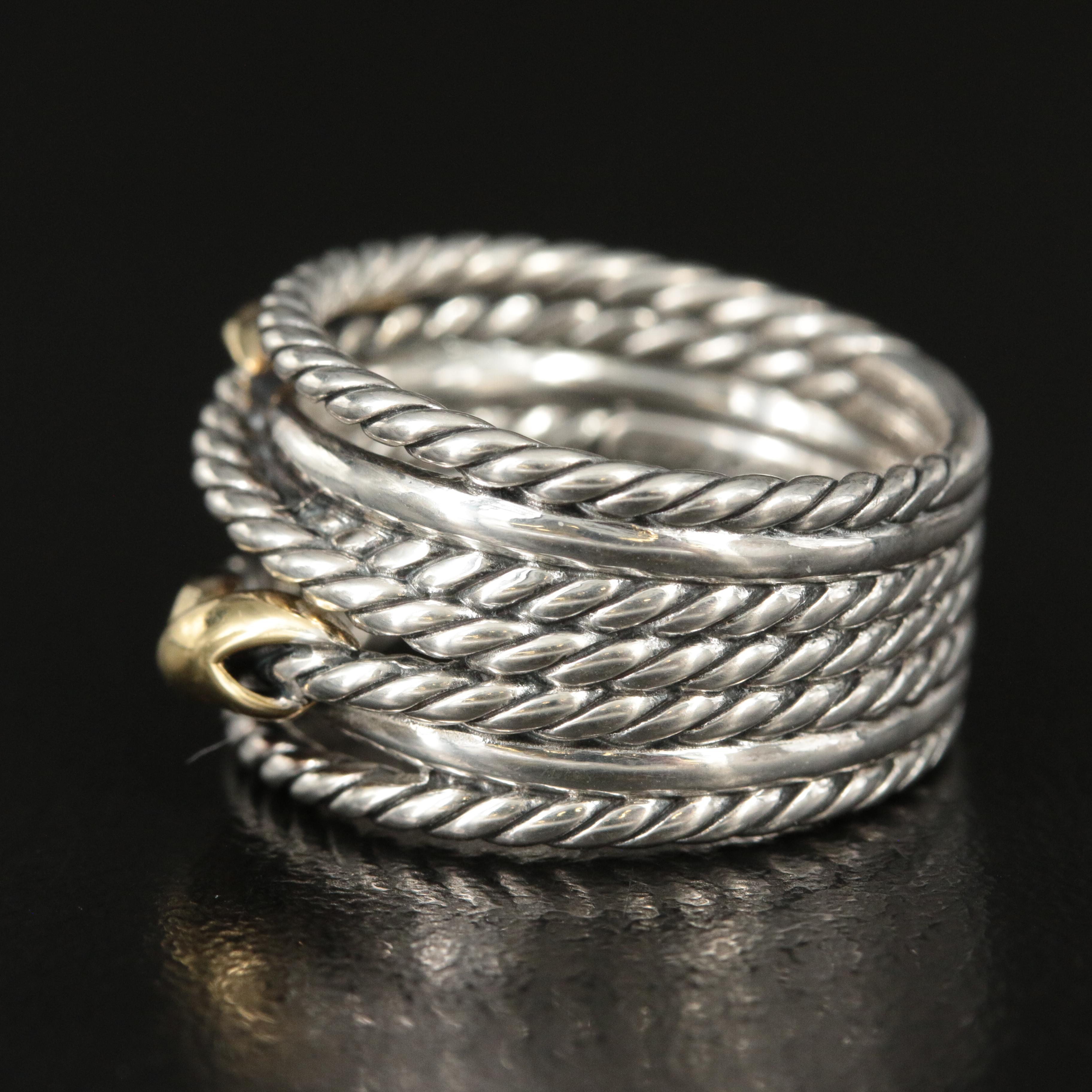 David Yurman Sterling and 18K Double X Crossover Ring