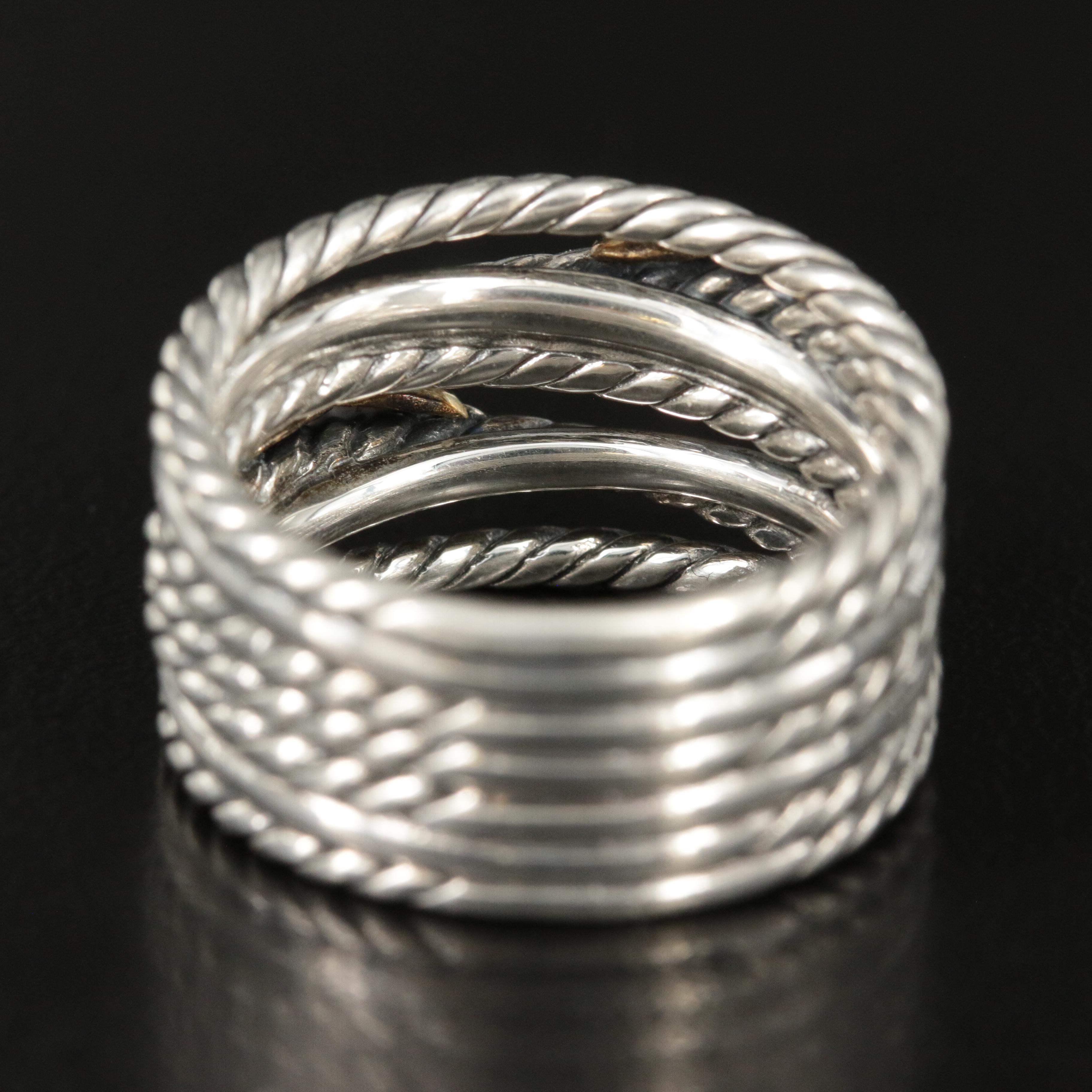 David Yurman Sterling and 18K Double X Crossover Ring