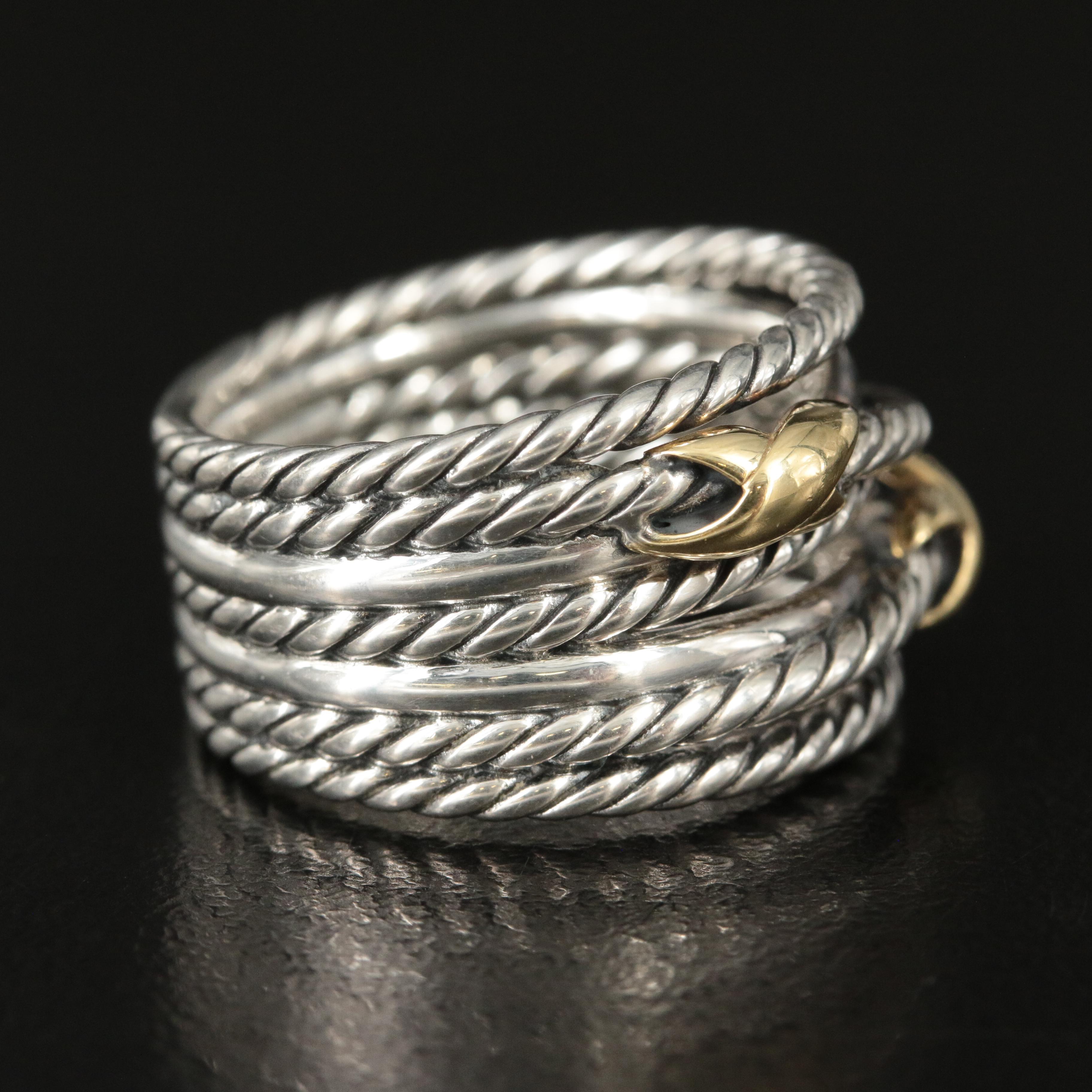 David Yurman Sterling and 18K Double X Crossover Ring