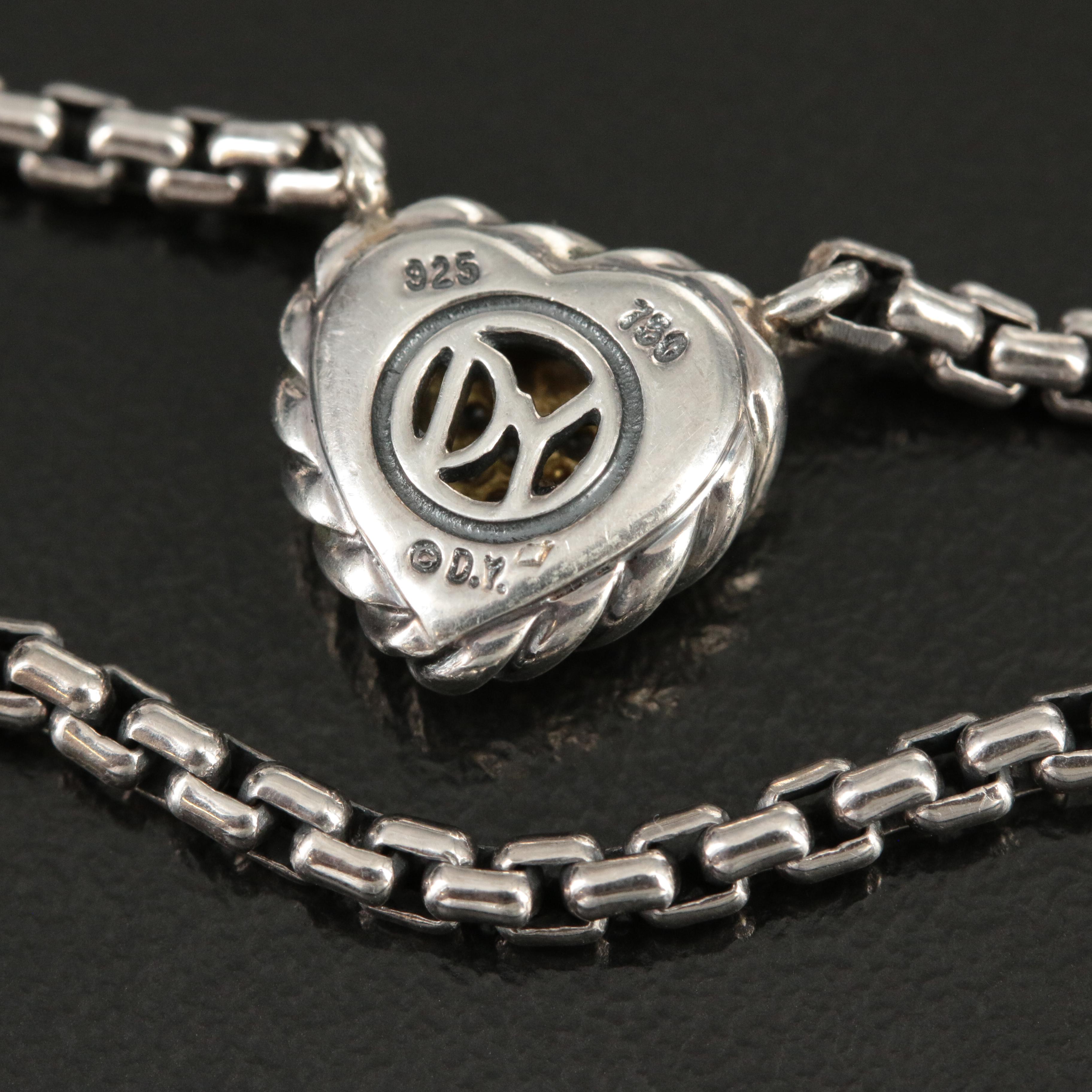 David Yurman Sterling and 18K "Cookie" 0.07 CTW Diamond Heart Necklace