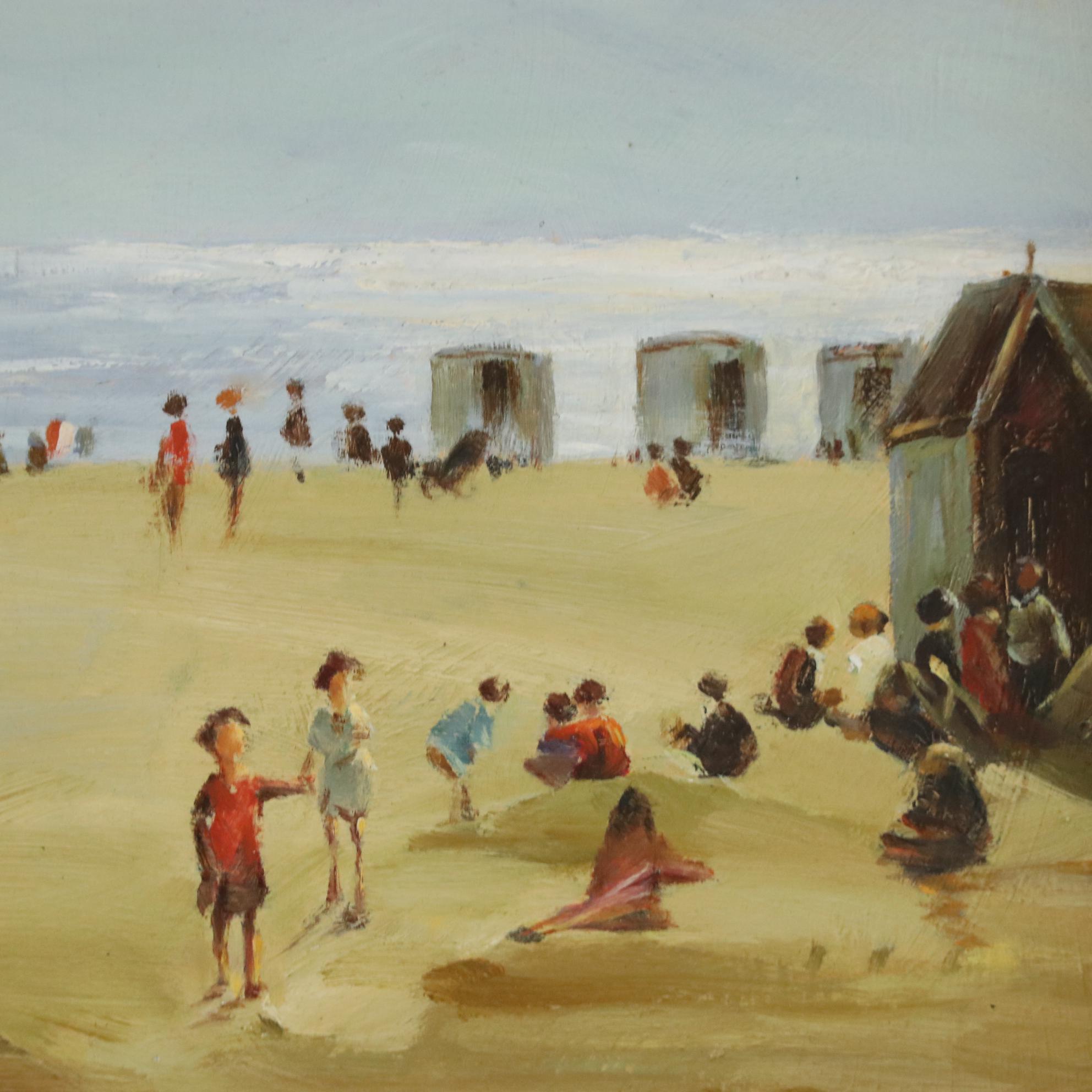 Coastal Landscape Oil Painting of Beach Scene, Late 20th Century