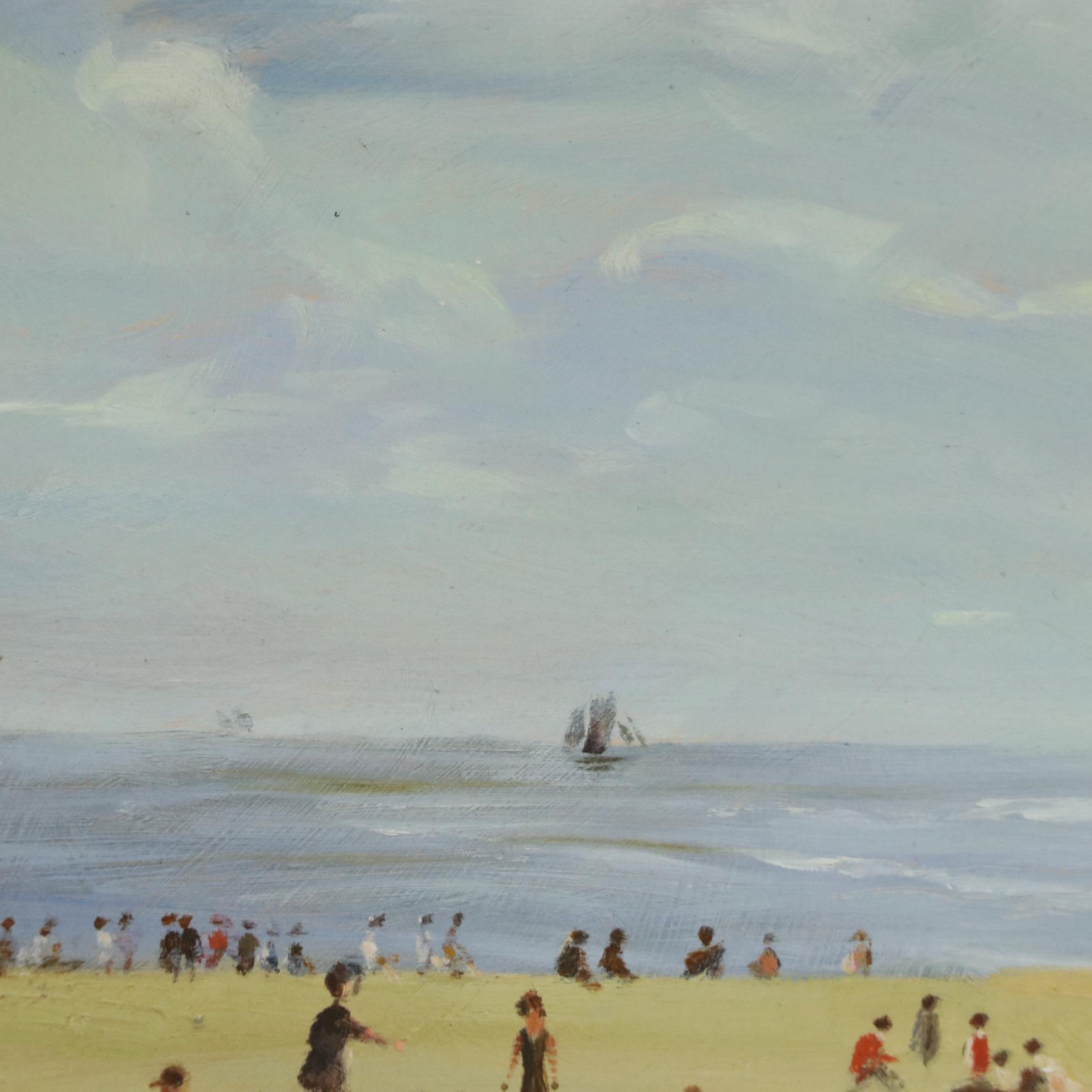 Coastal Landscape Oil Painting of Beach Scene, Late 20th Century