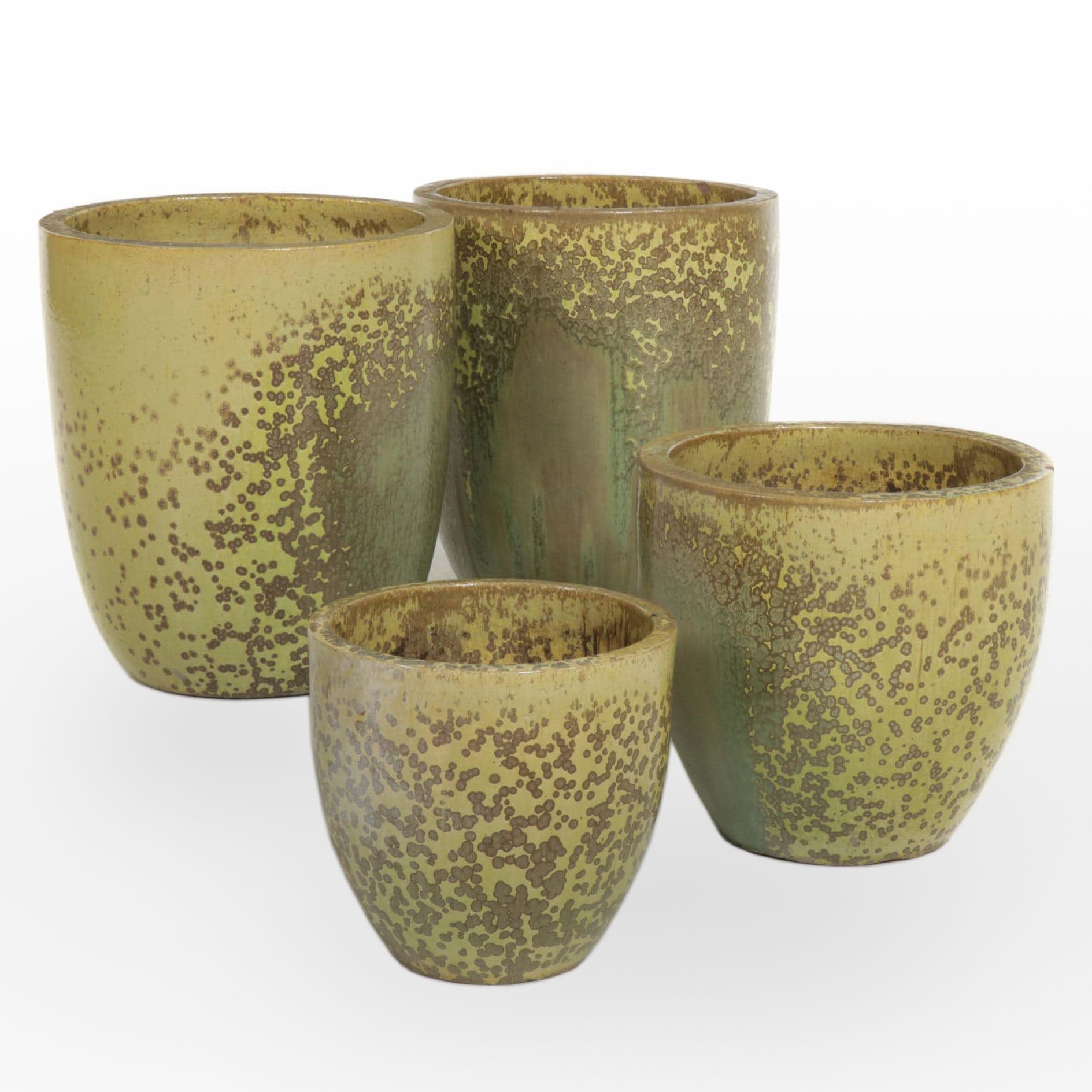 Four Green Reactive Glazed Ceramic Garden Planters