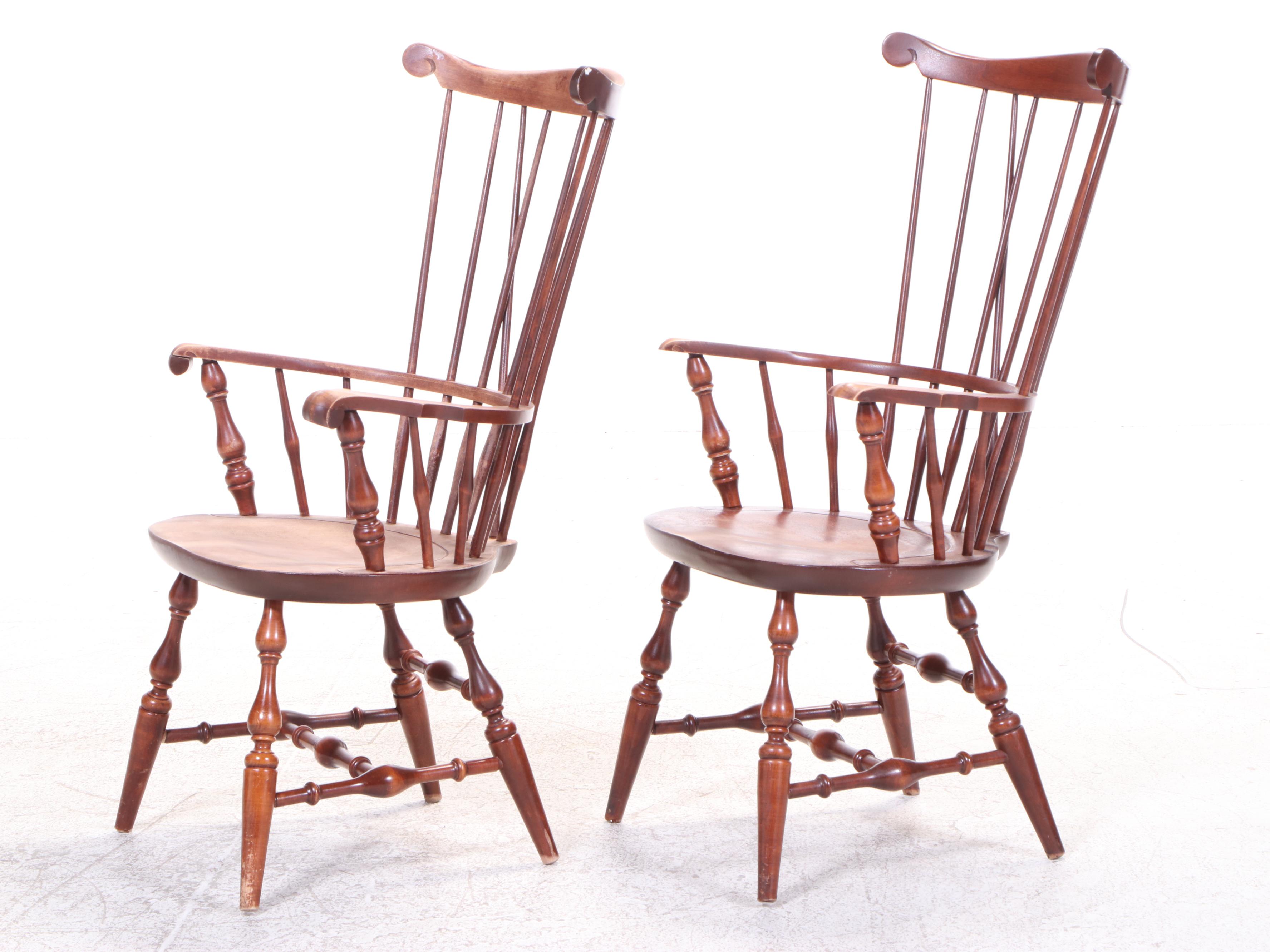 Pair of Nichols & Stone Colonial Style CombBack Windsor Armchairs