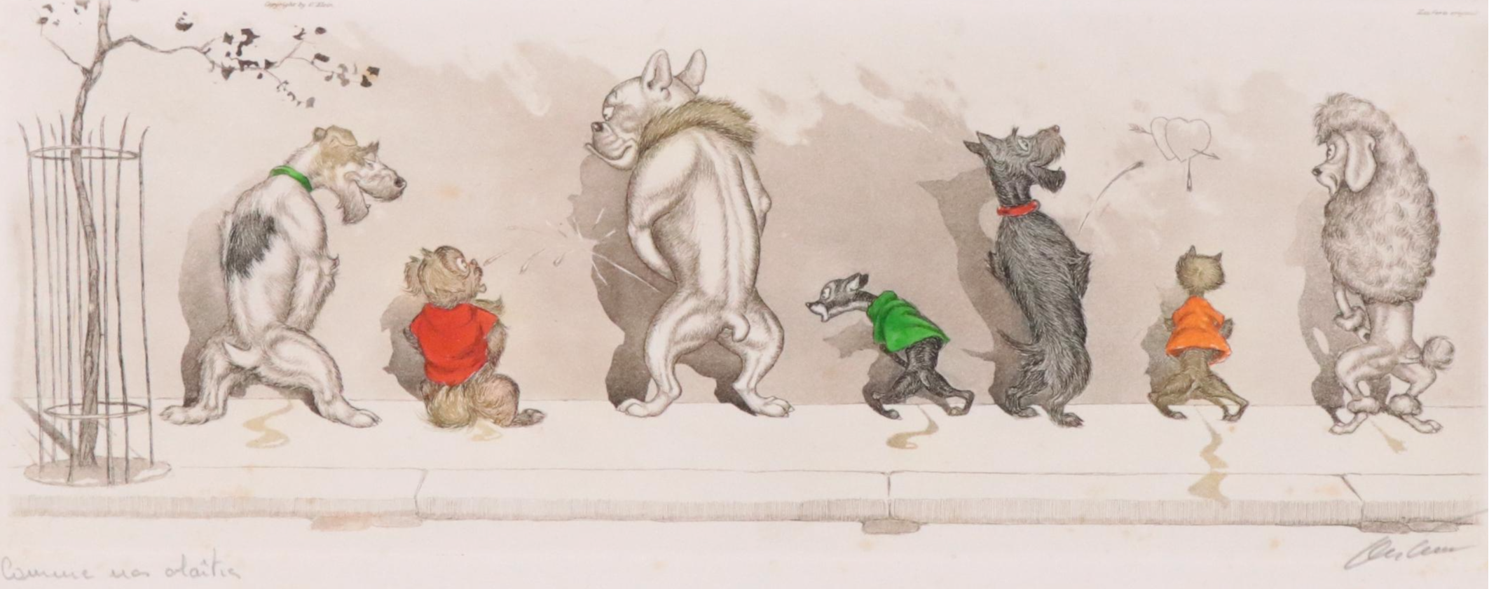 Boris O'Klein Hand-Colored Etching "Comme nos maîtres," Circa 1960