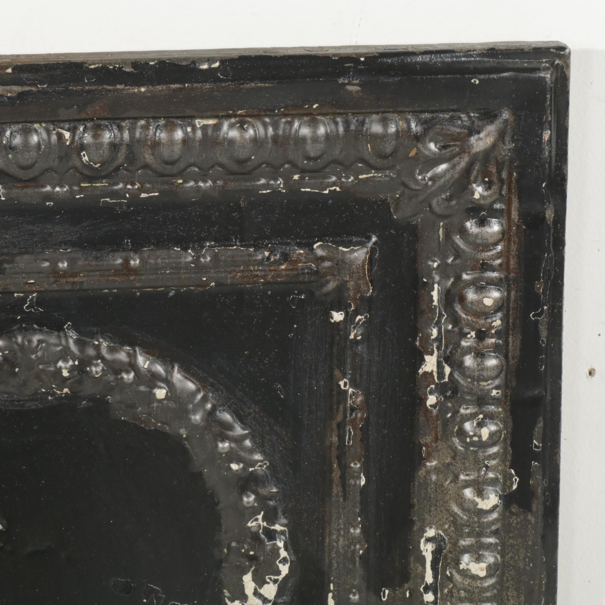 Three Framed and Painted Pressed Tin Ceiling Tiles, Early 20th Century