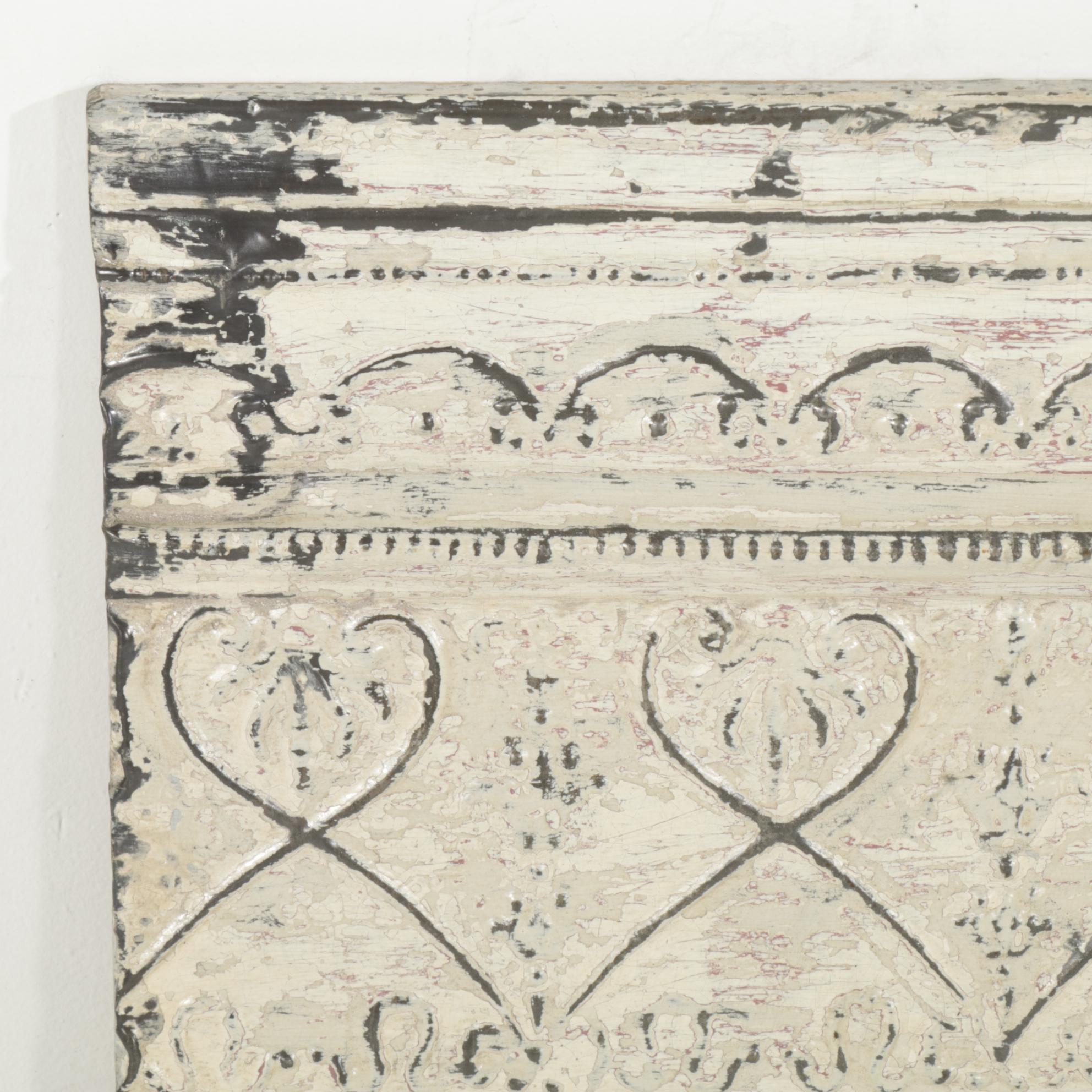 Three Framed and Painted Pressed Tin Ceiling Tiles, Early 20th Century