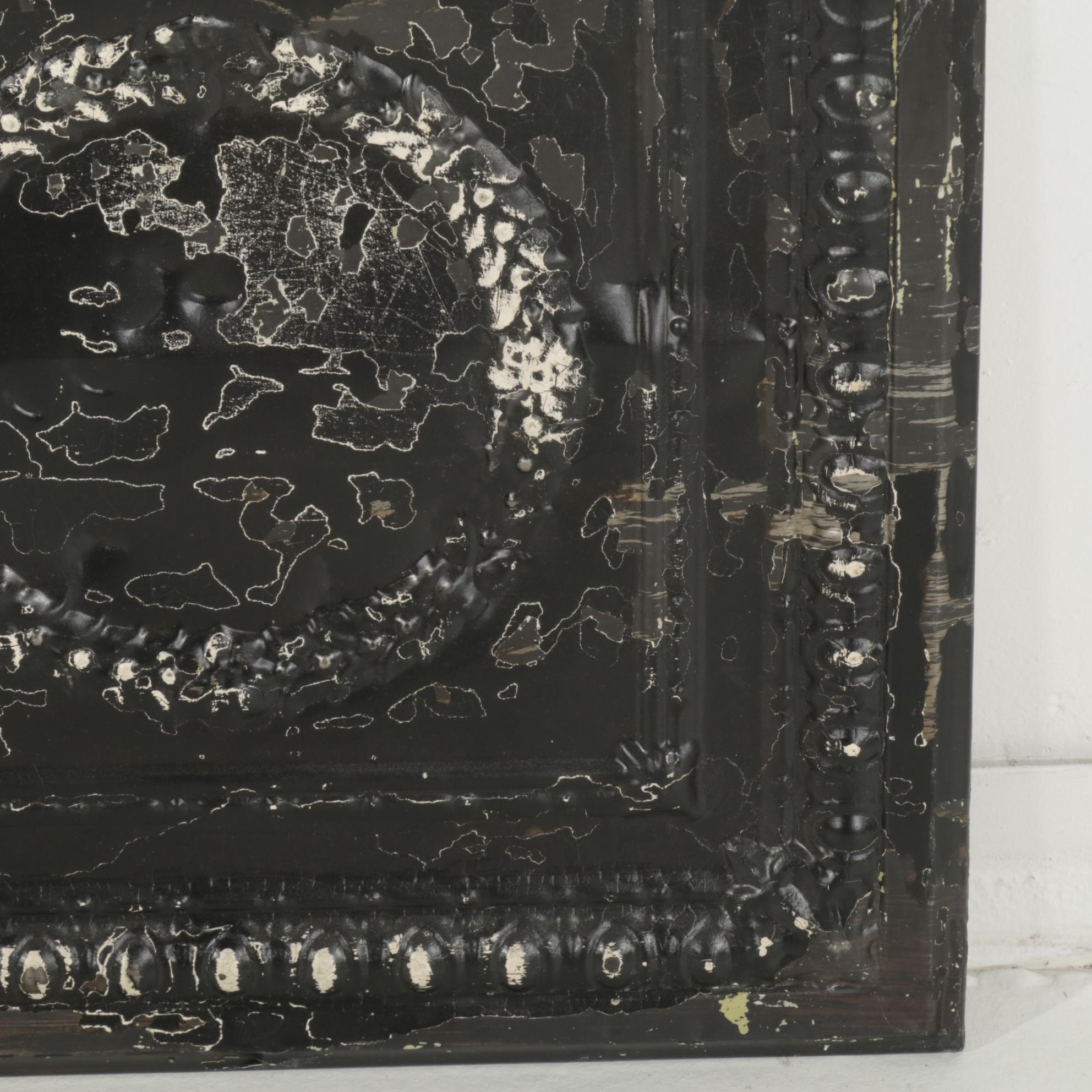 Three Framed and Painted Pressed Tin Ceiling Tiles, Early 20th Century