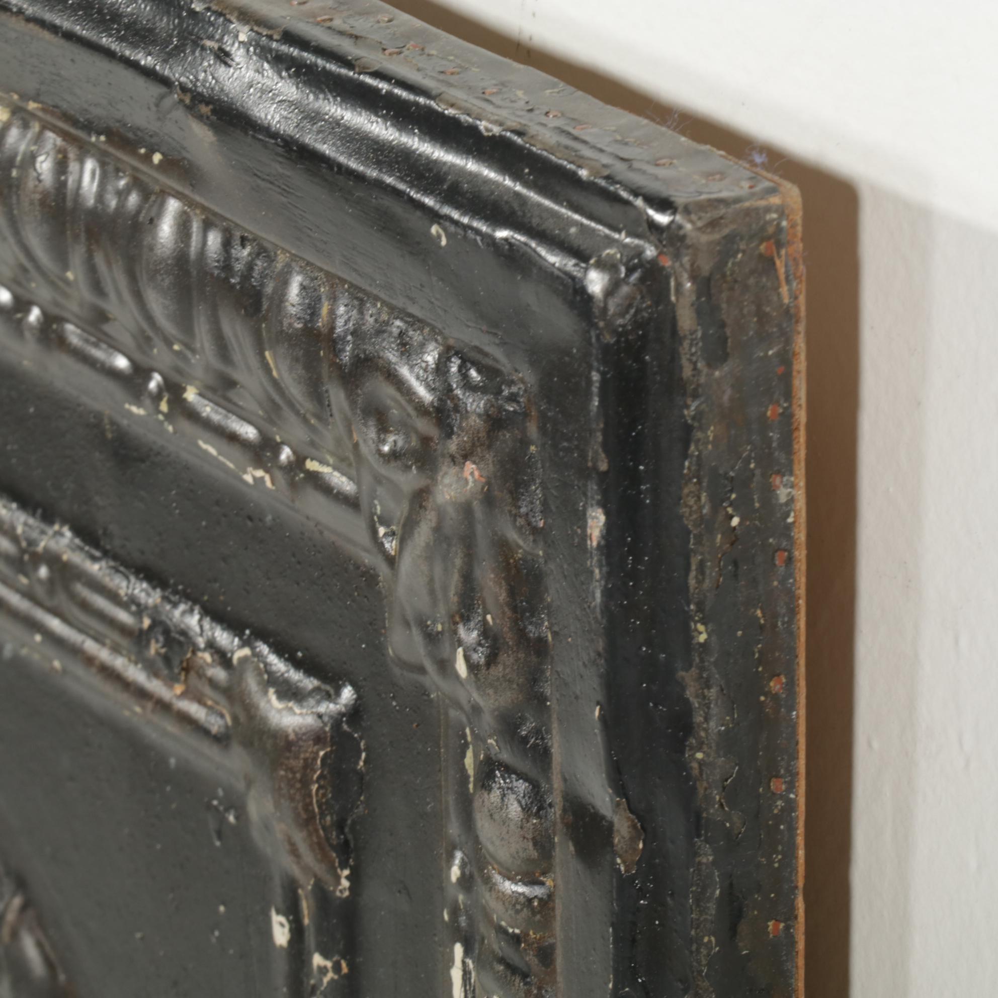 Three Framed and Painted Pressed Tin Ceiling Tiles, Early 20th Century