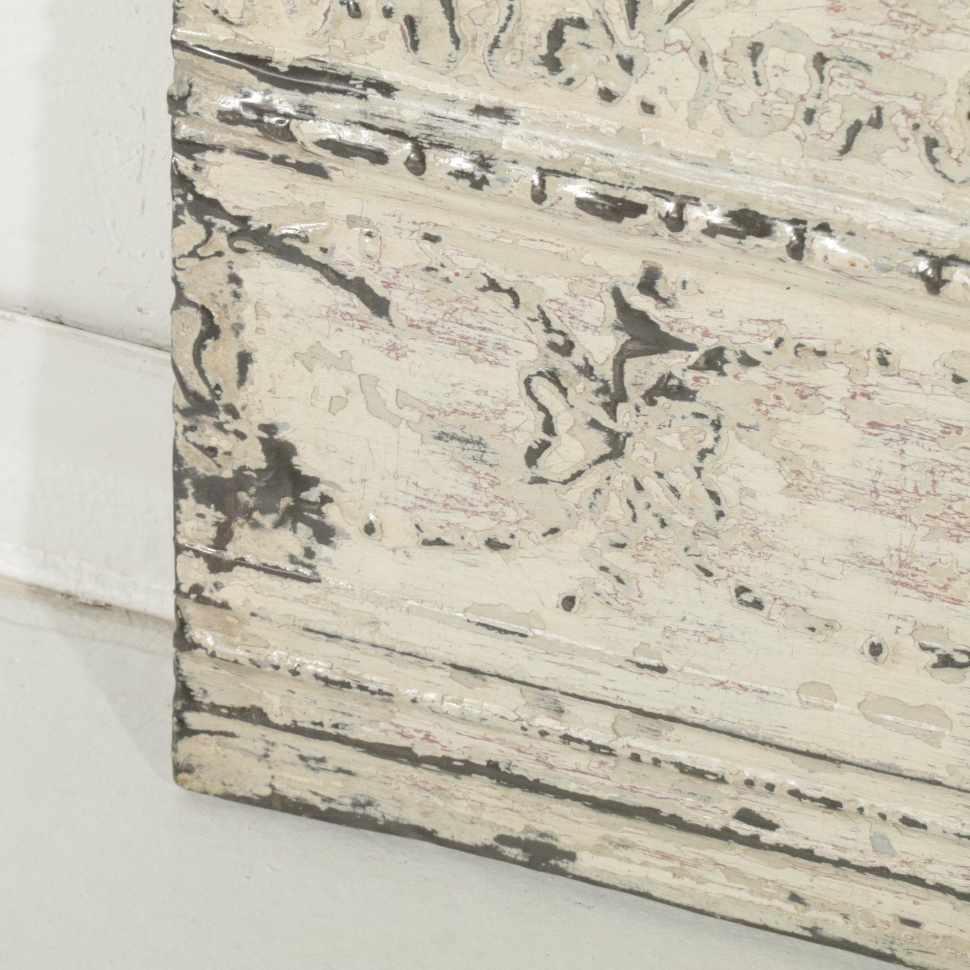 Three Framed and Painted Pressed Tin Ceiling Tiles, Early 20th Century