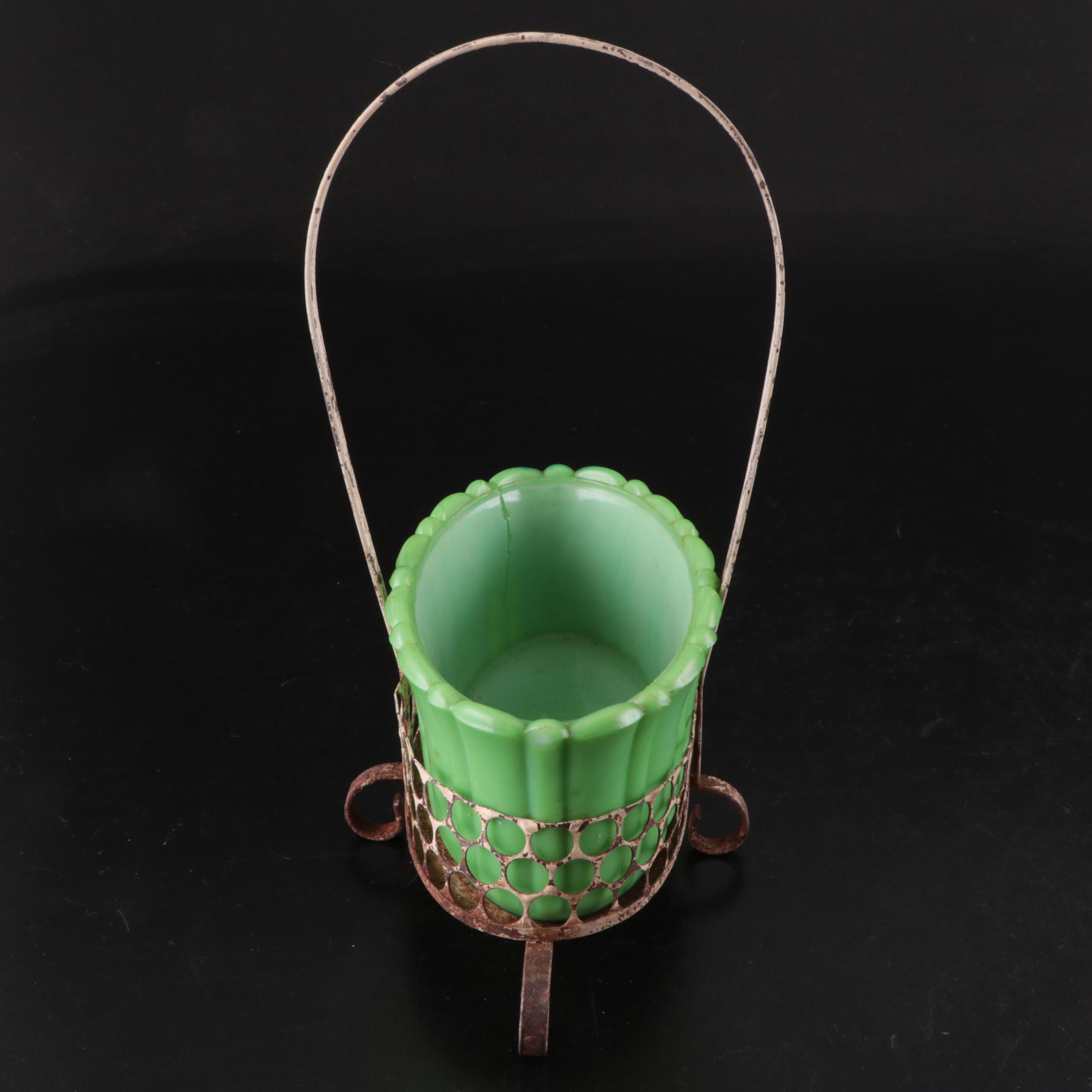 Jeannette Jadeite Glass Bud Vase with Other Decor