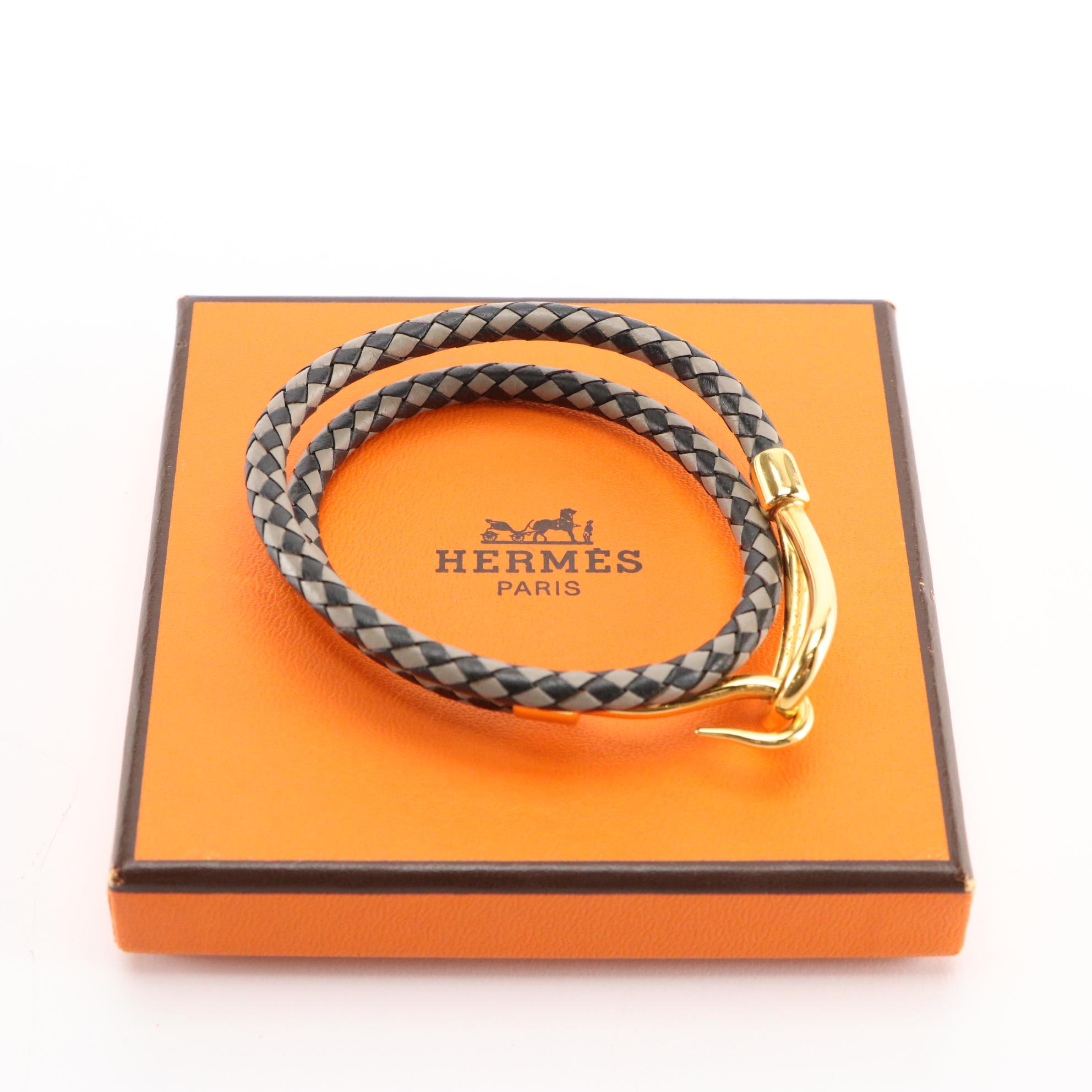 Hermès "Double Tour" Jumbo Hook Leather Bracelet in Box