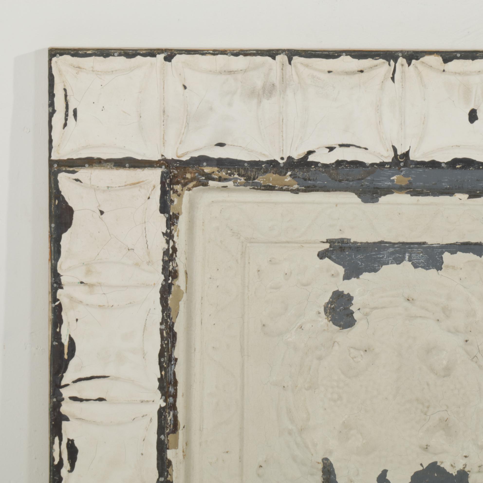 Framed and Painted Pressed Tin Ceiling Tiles, Early 20th Century