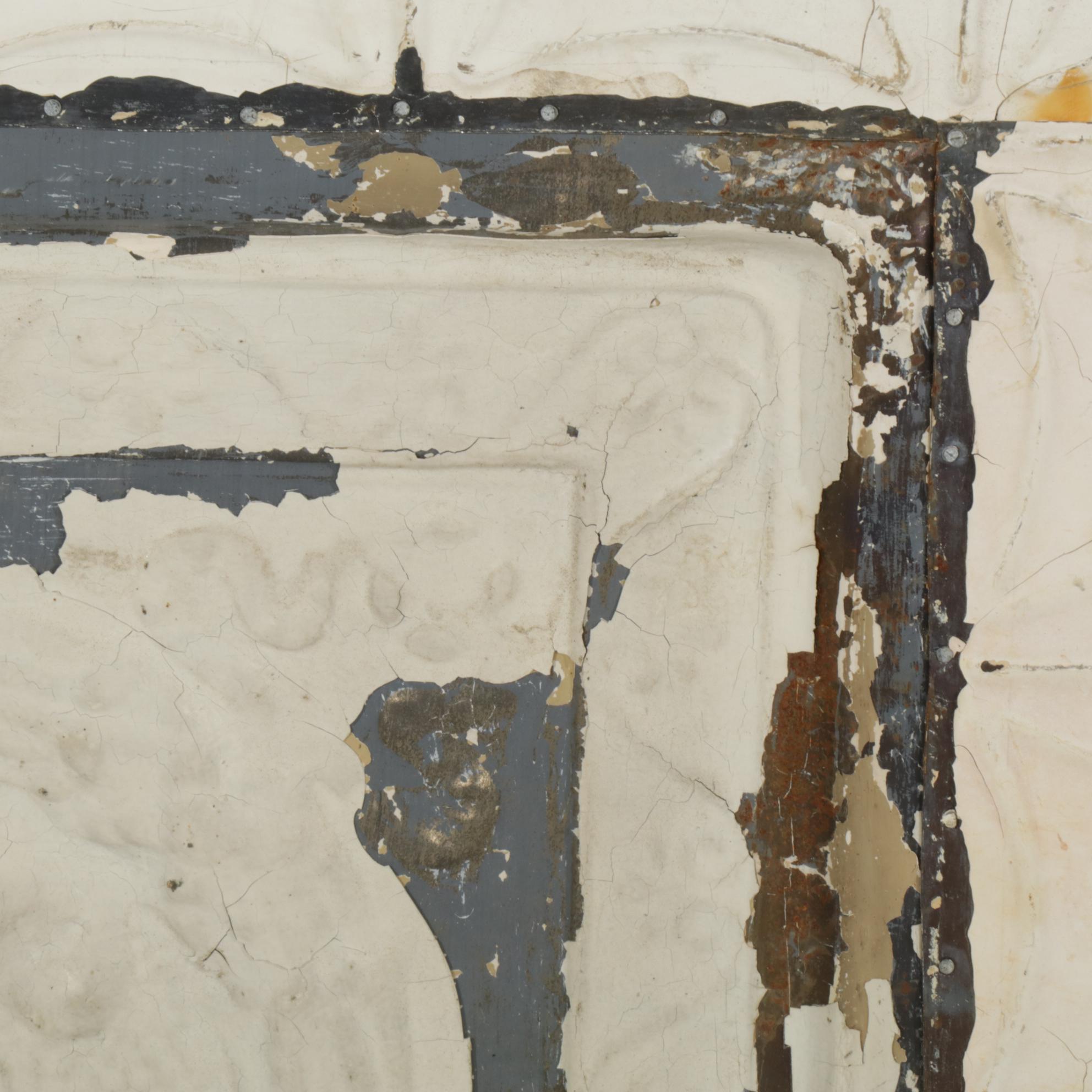 Framed and Painted Pressed Tin Ceiling Tiles, Early 20th Century