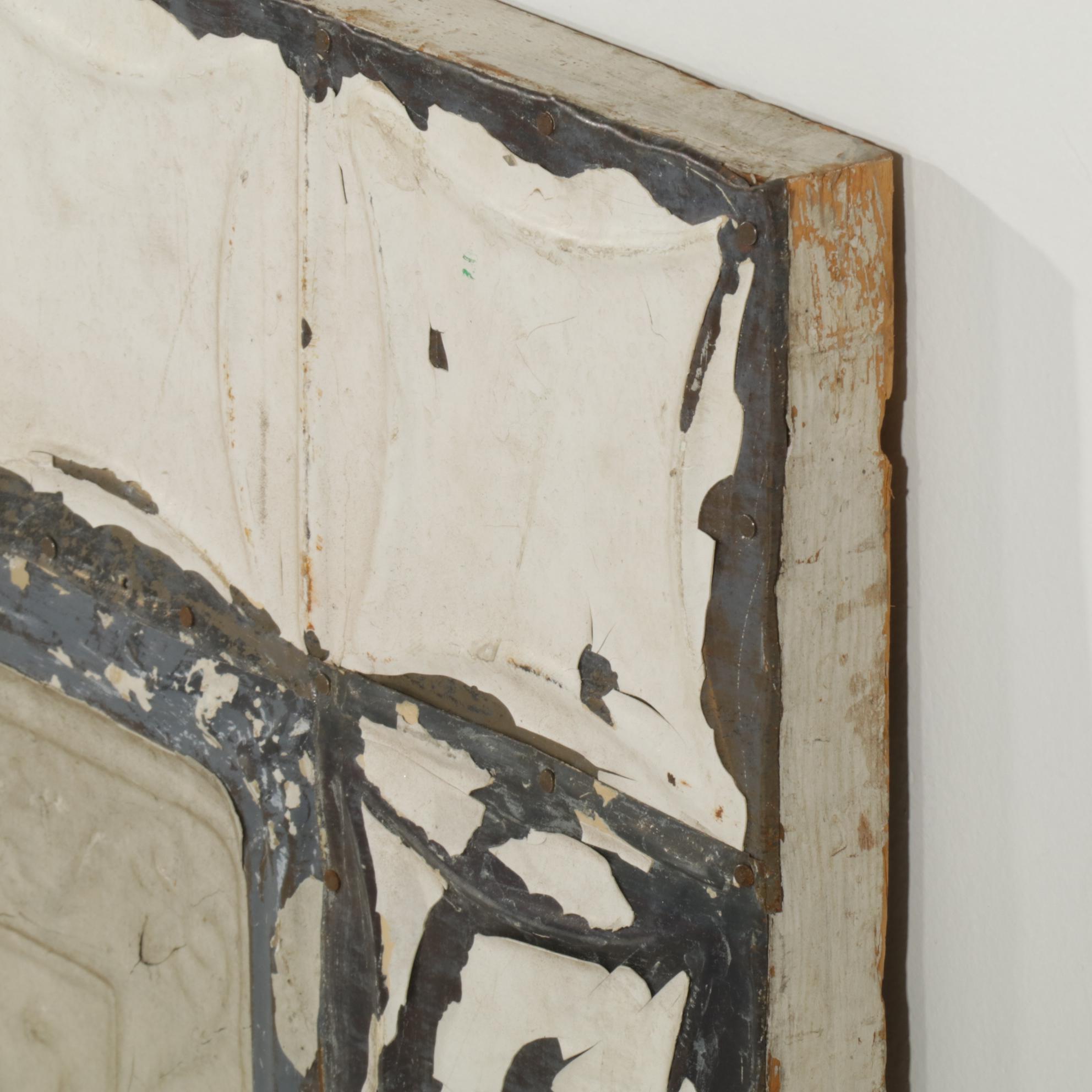 Framed and Painted Pressed Tin Ceiling Tiles, Early 20th Century