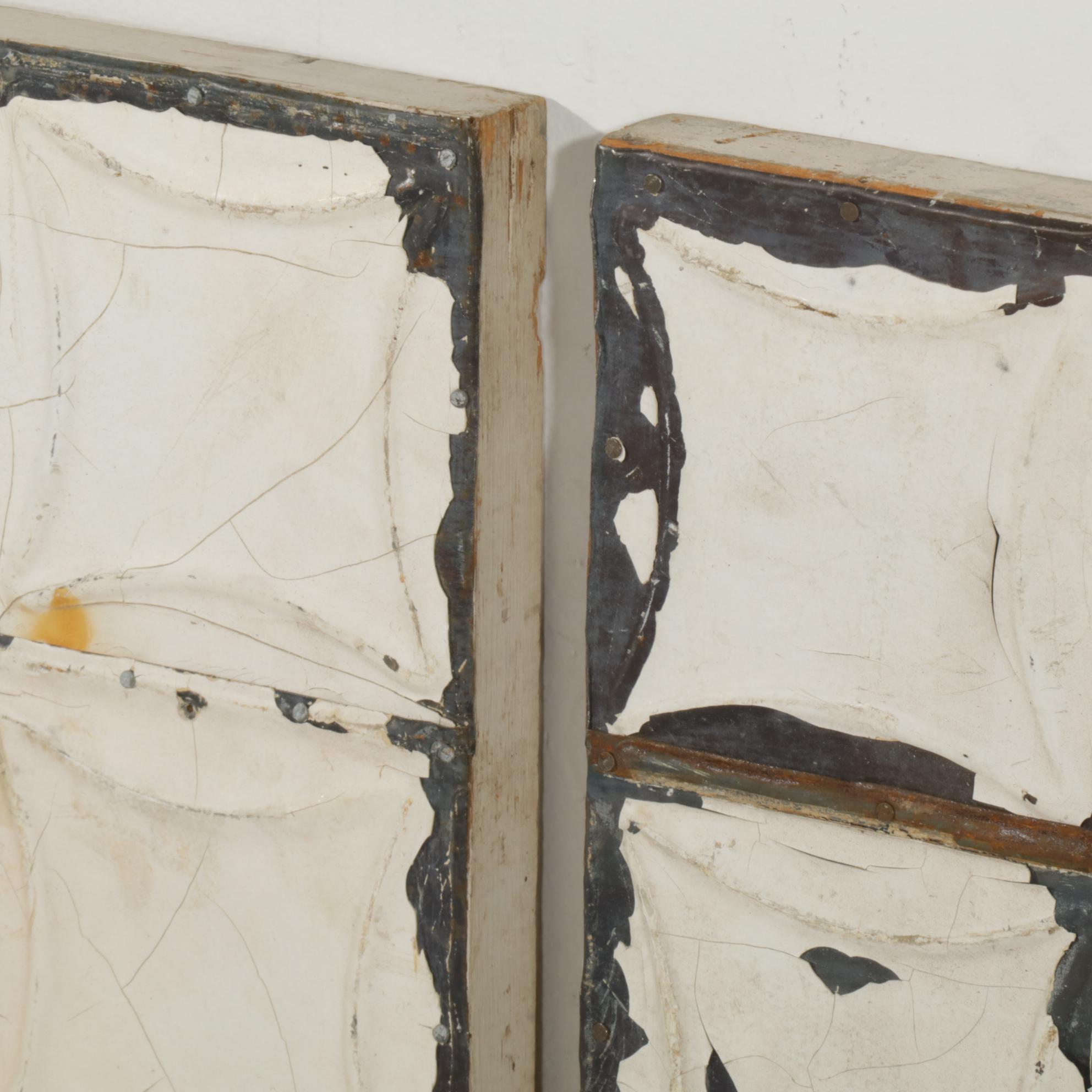 Framed and Painted Pressed Tin Ceiling Tiles, Early 20th Century