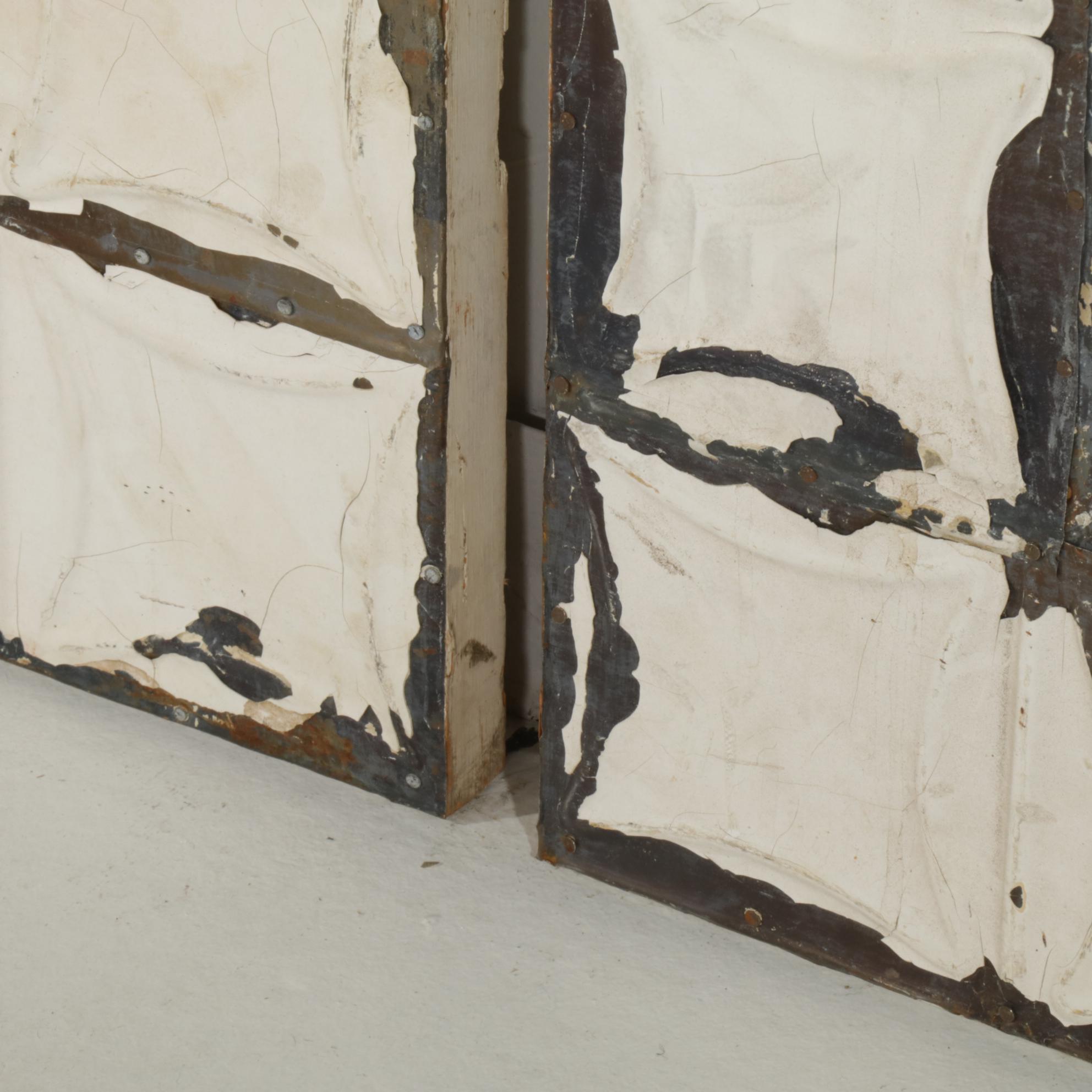 Framed and Painted Pressed Tin Ceiling Tiles, Early 20th Century