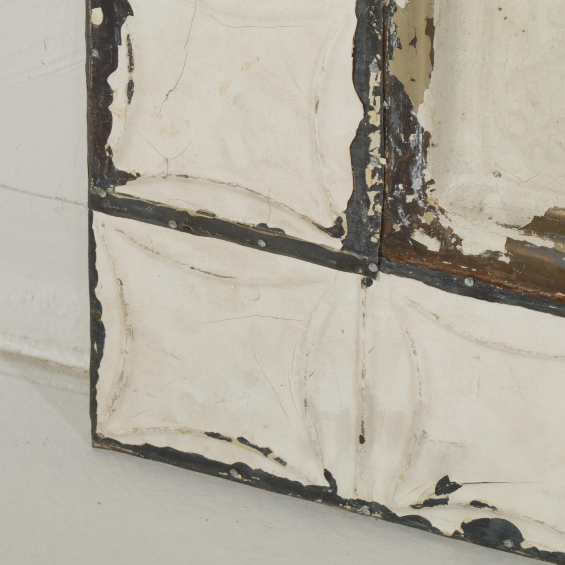 Framed and Painted Pressed Tin Ceiling Tiles, Early 20th Century