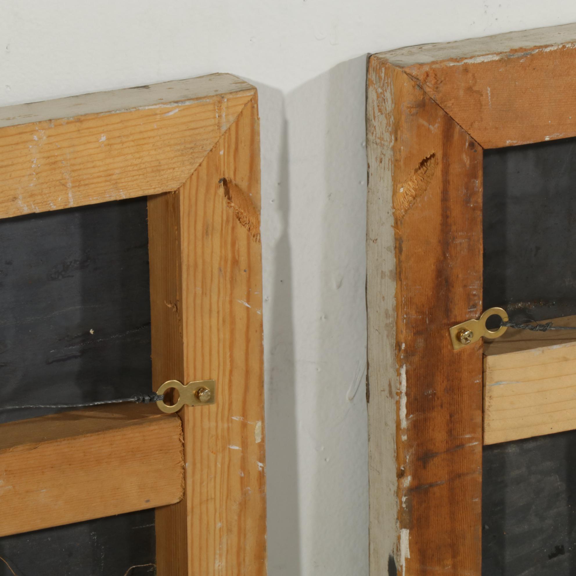 Framed and Painted Pressed Tin Ceiling Tiles, Early 20th Century