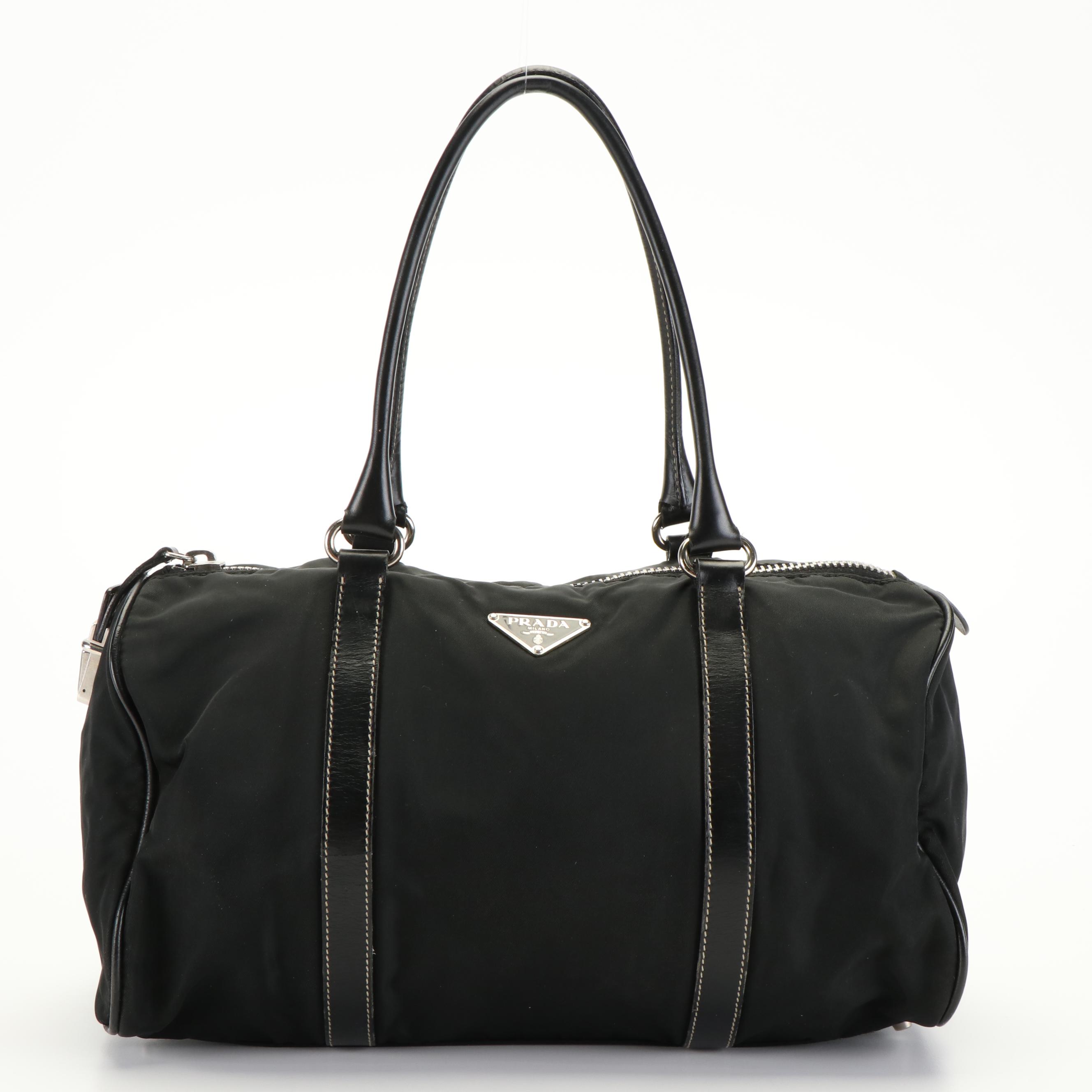 Prada Tessuto Black Nylon Leather Boston Bag