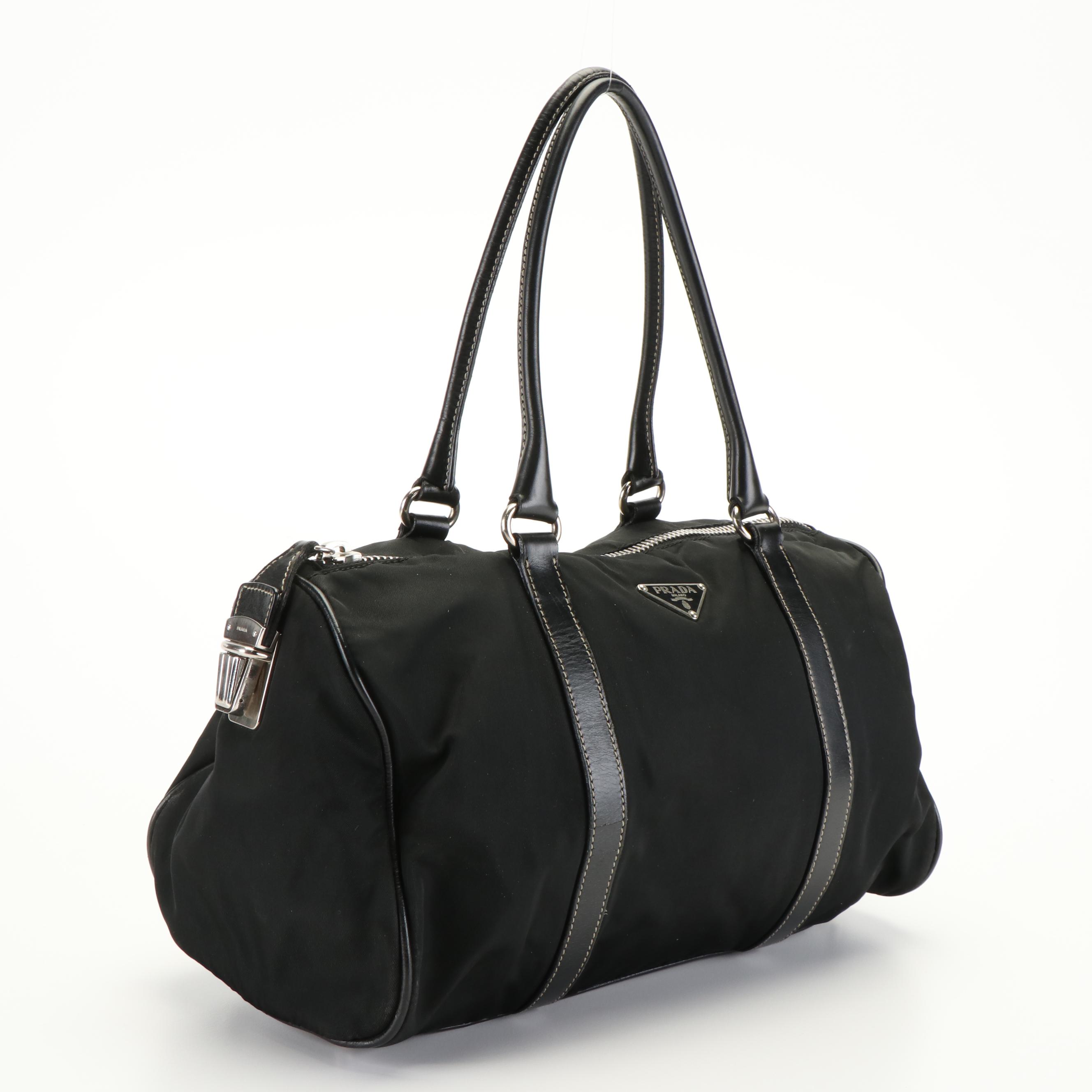Prada Tessuto Black Nylon Leather Boston Bag
