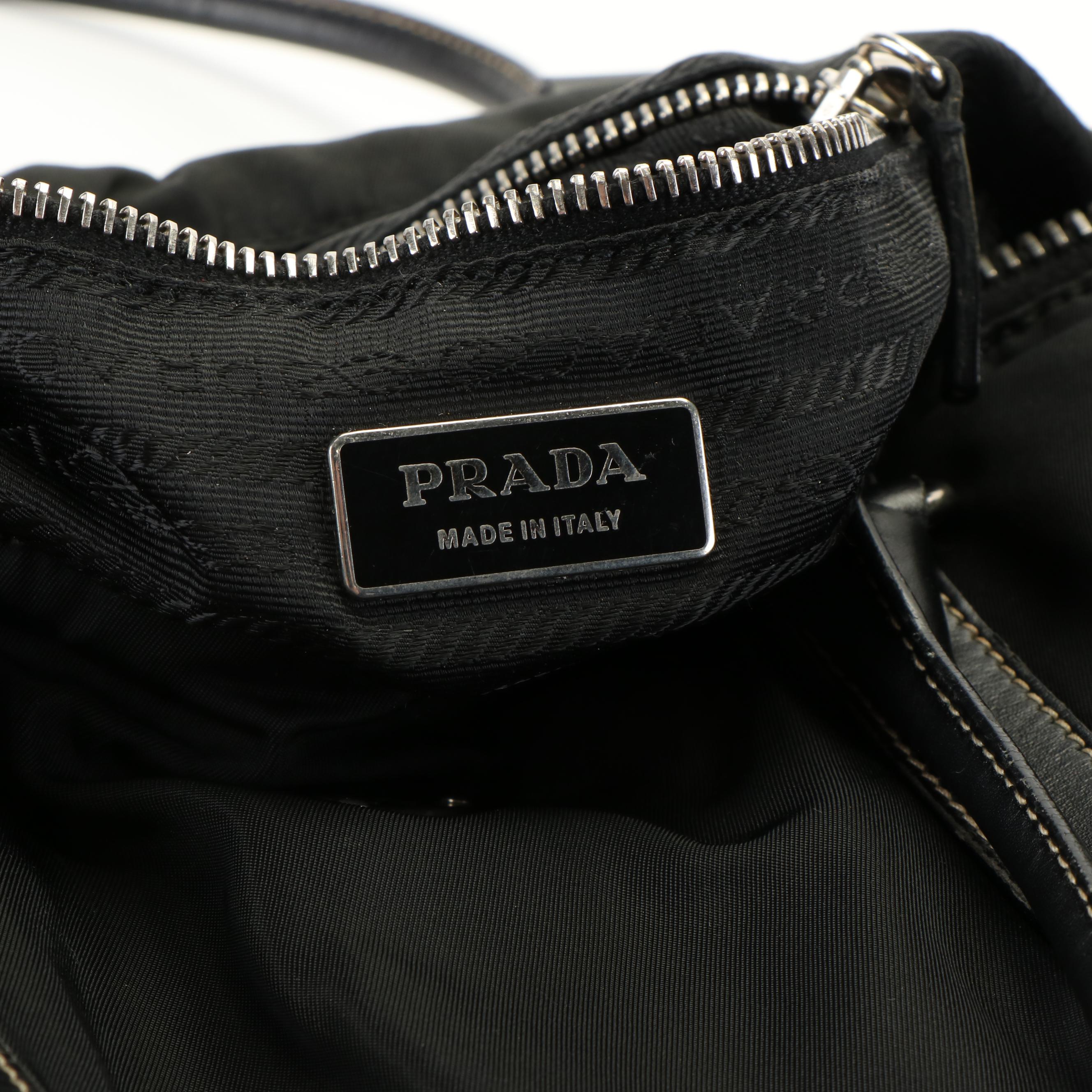Prada Tessuto Black Nylon Leather Boston Bag