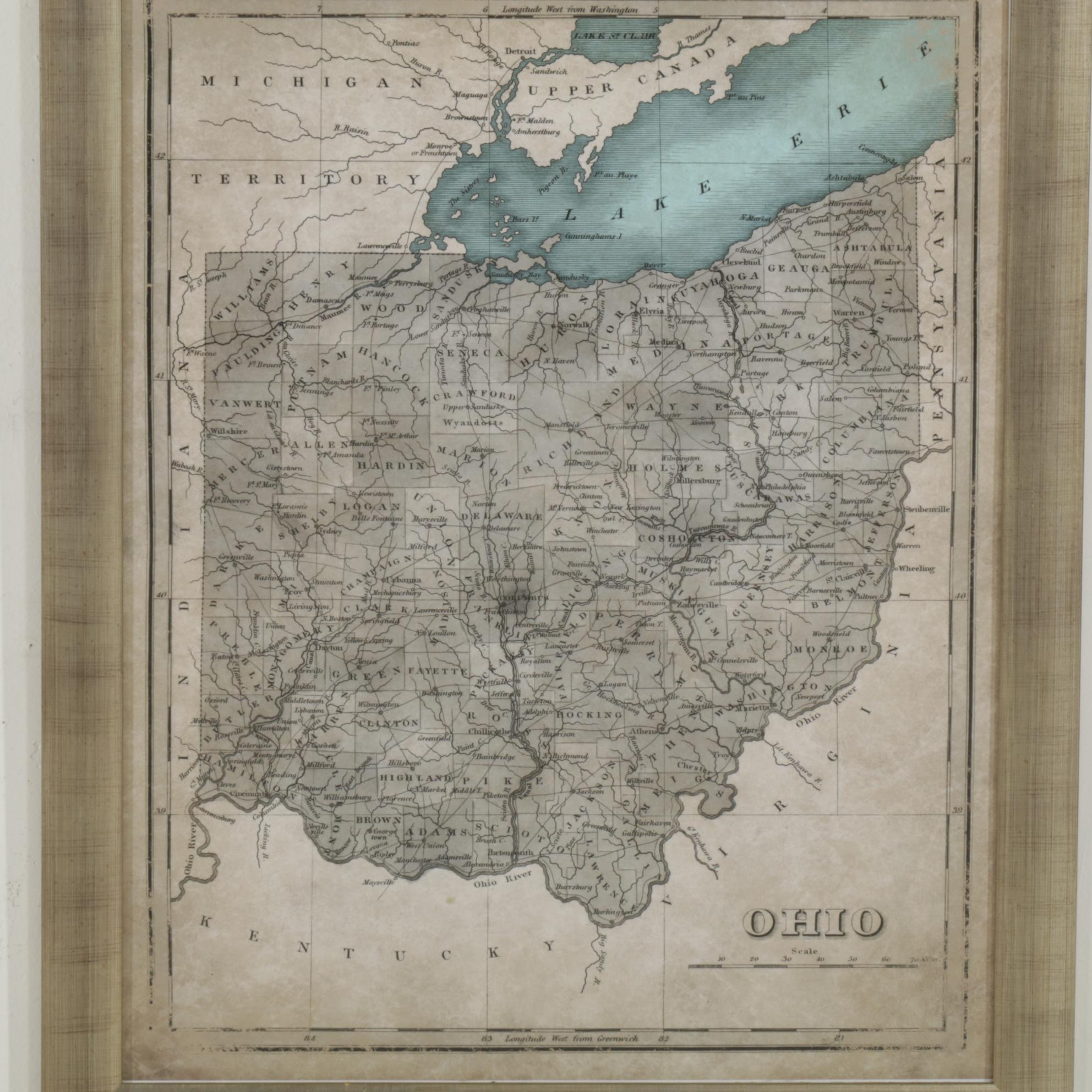 Digital Map Print Of State of Ohio and Italian Landmarks, 21st Century