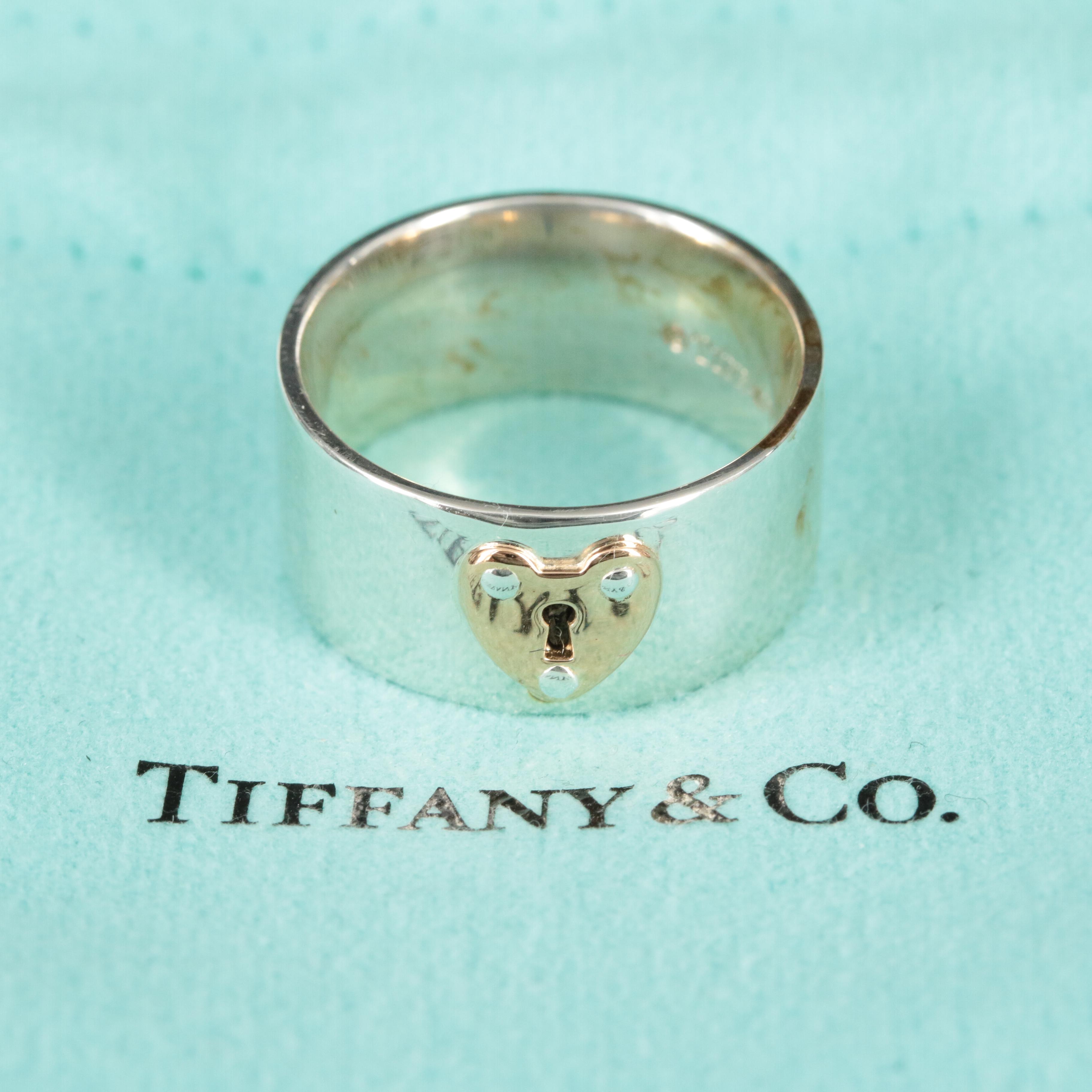 Tiffany & Co. Sterling Heart Keyhole Ring with 18K Rose Gold Accent