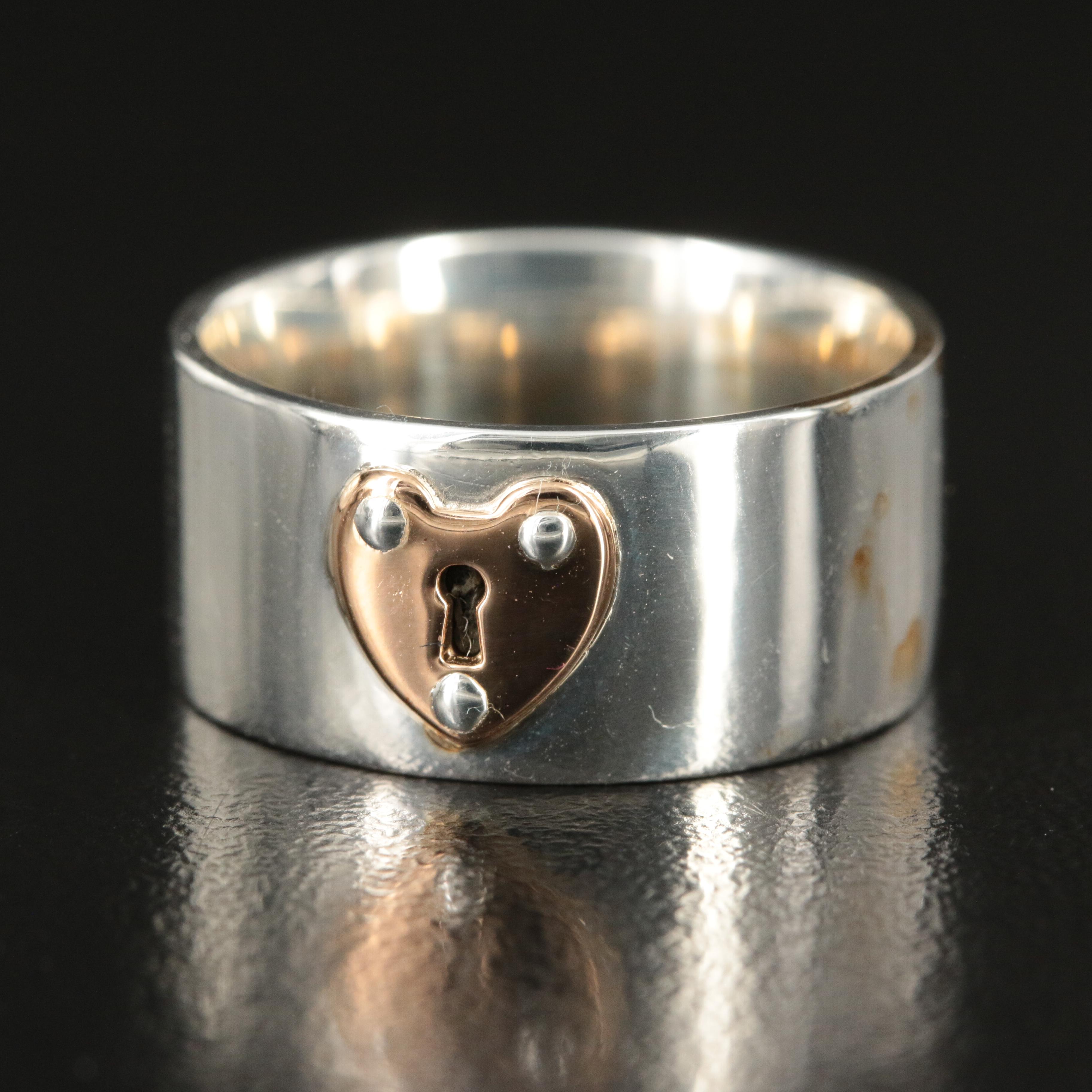 Tiffany & Co. Sterling Heart Keyhole Ring with 18K Rose Gold Accent