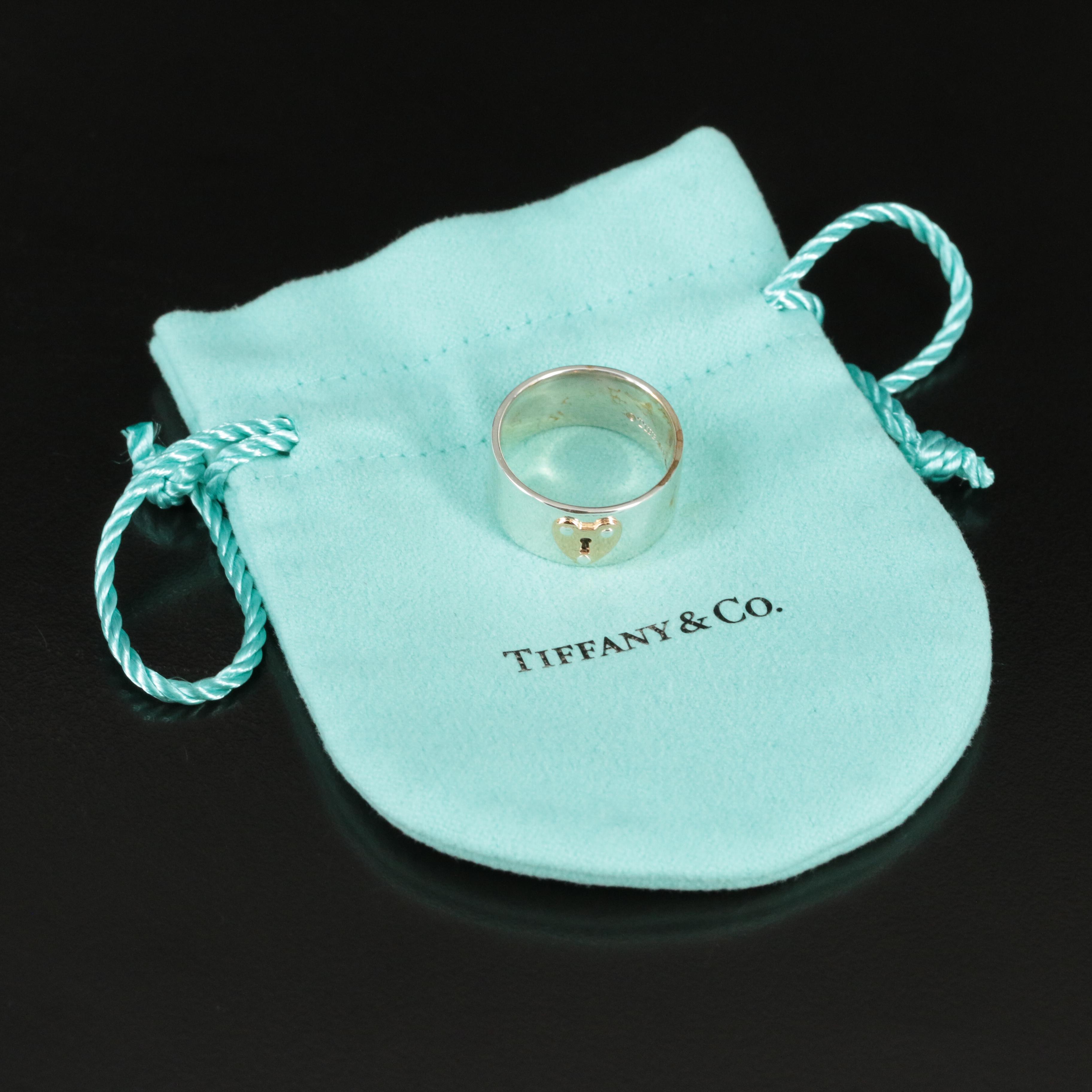 Tiffany & Co. Sterling Heart Keyhole Ring with 18K Rose Gold Accent