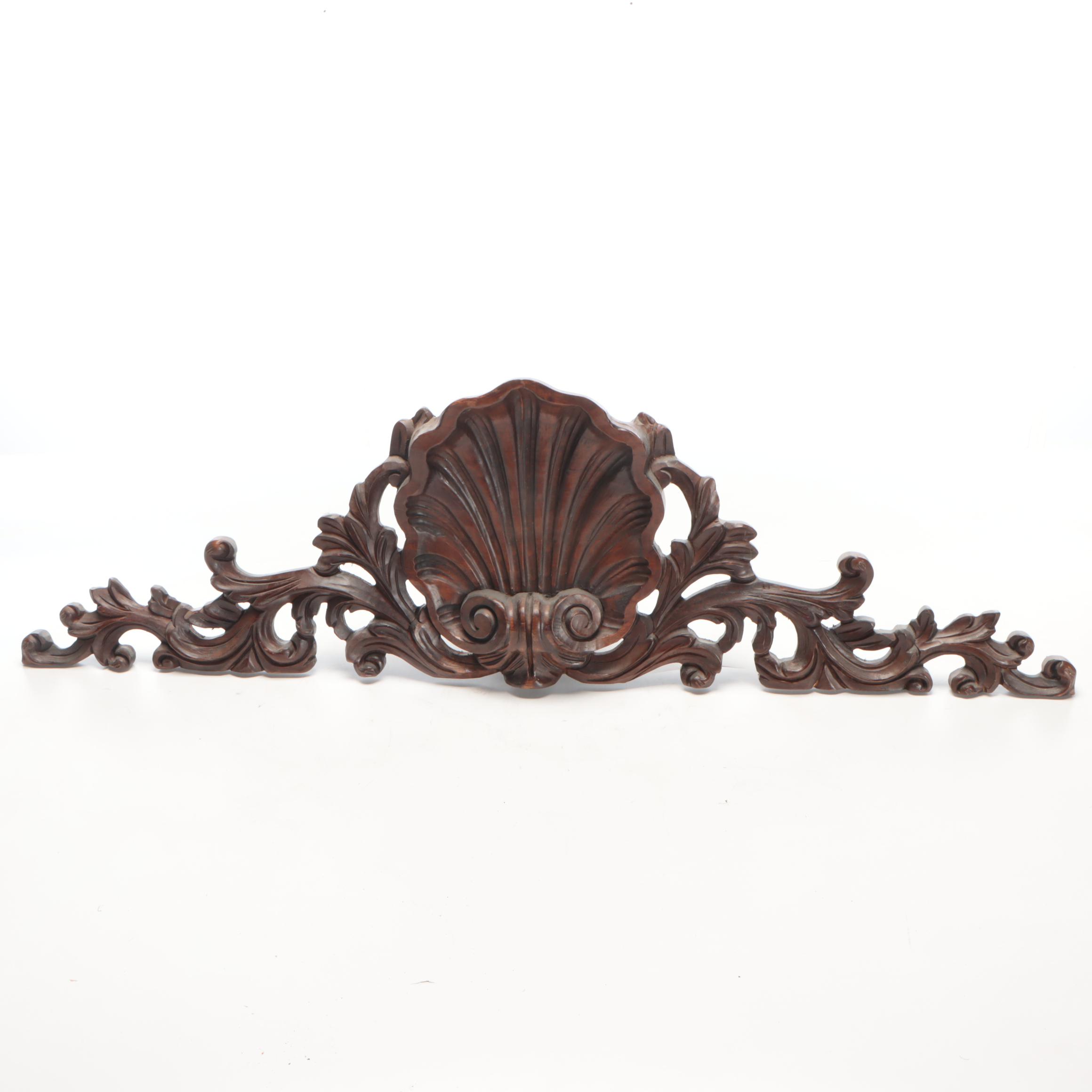 Decorative Crafts, Inc. Walnut-Stained Carved Wood Shell and Scroll Flourish