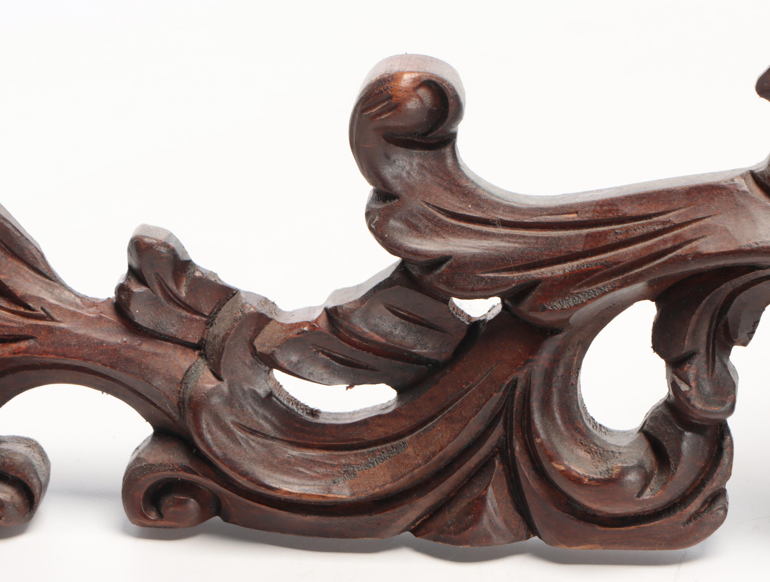 Decorative Crafts, Inc. Walnut-Stained Carved Wood Shell and Scroll Flourish