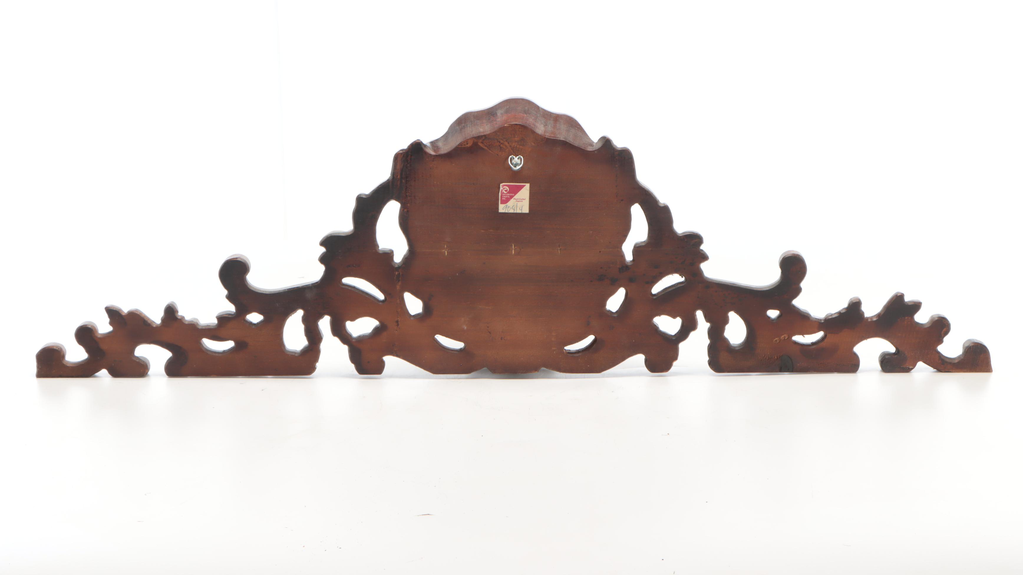 Decorative Crafts, Inc. Walnut-Stained Carved Wood Shell and Scroll Flourish