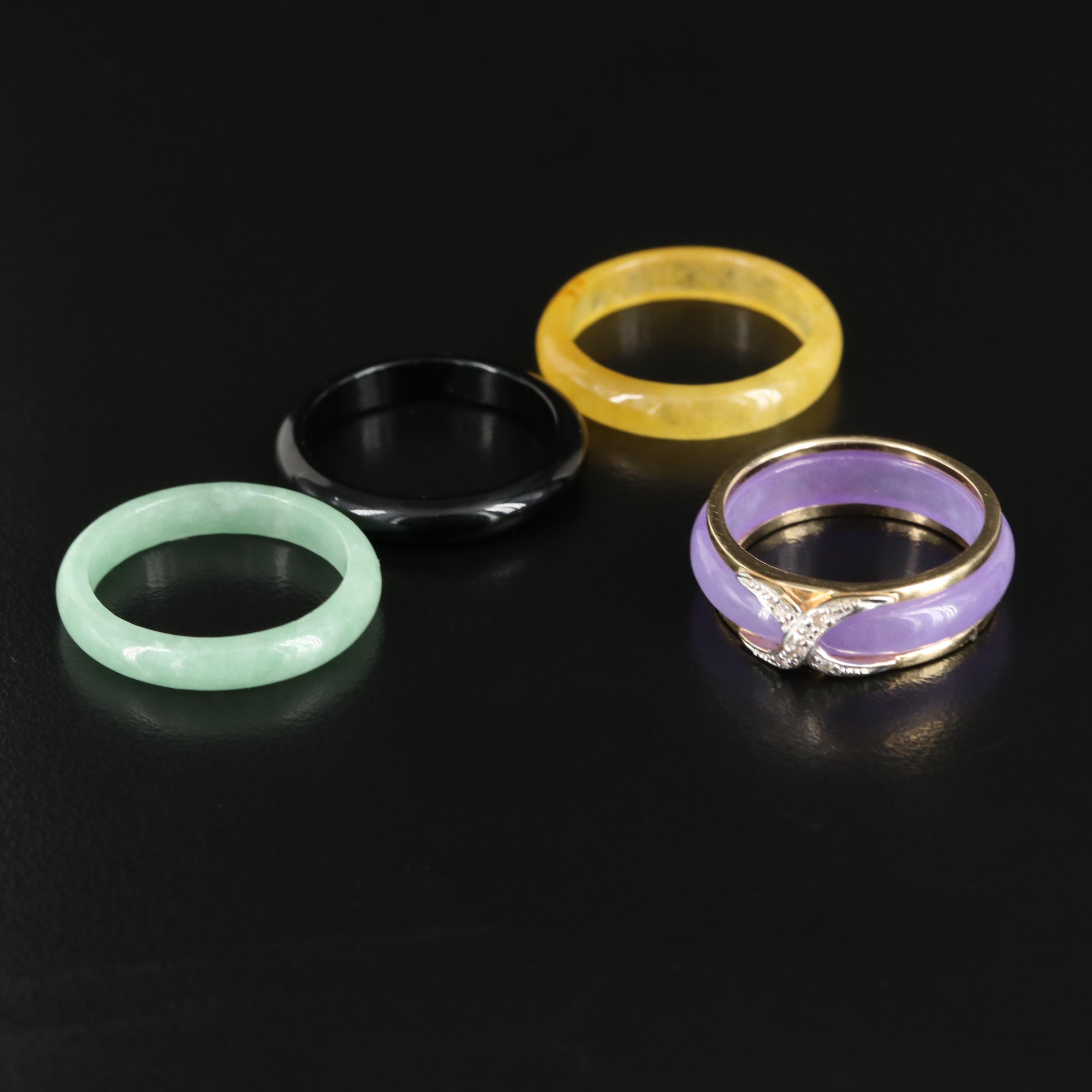 14K Diamond Ring Frame with Interchangeable Jadeite Band Inserts