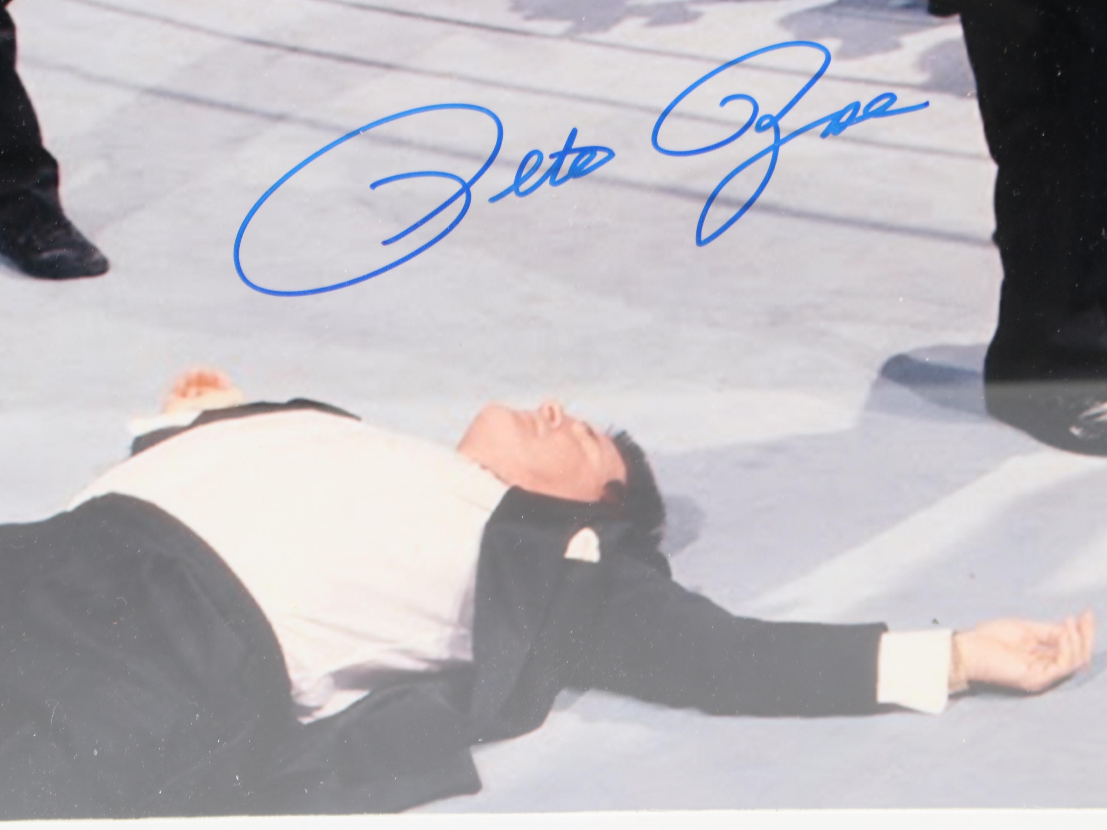 Pete Rose and Kane Signed Wrestling Print in Matted Frame