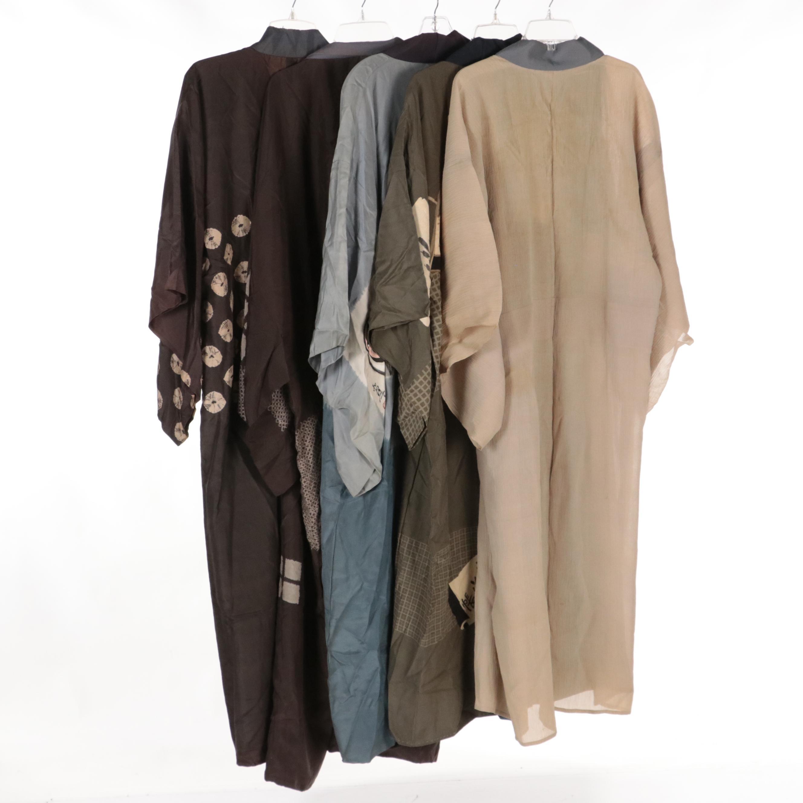 Men's Kosode Kimonos in Resist Dyed, Printed, and Solid Silk