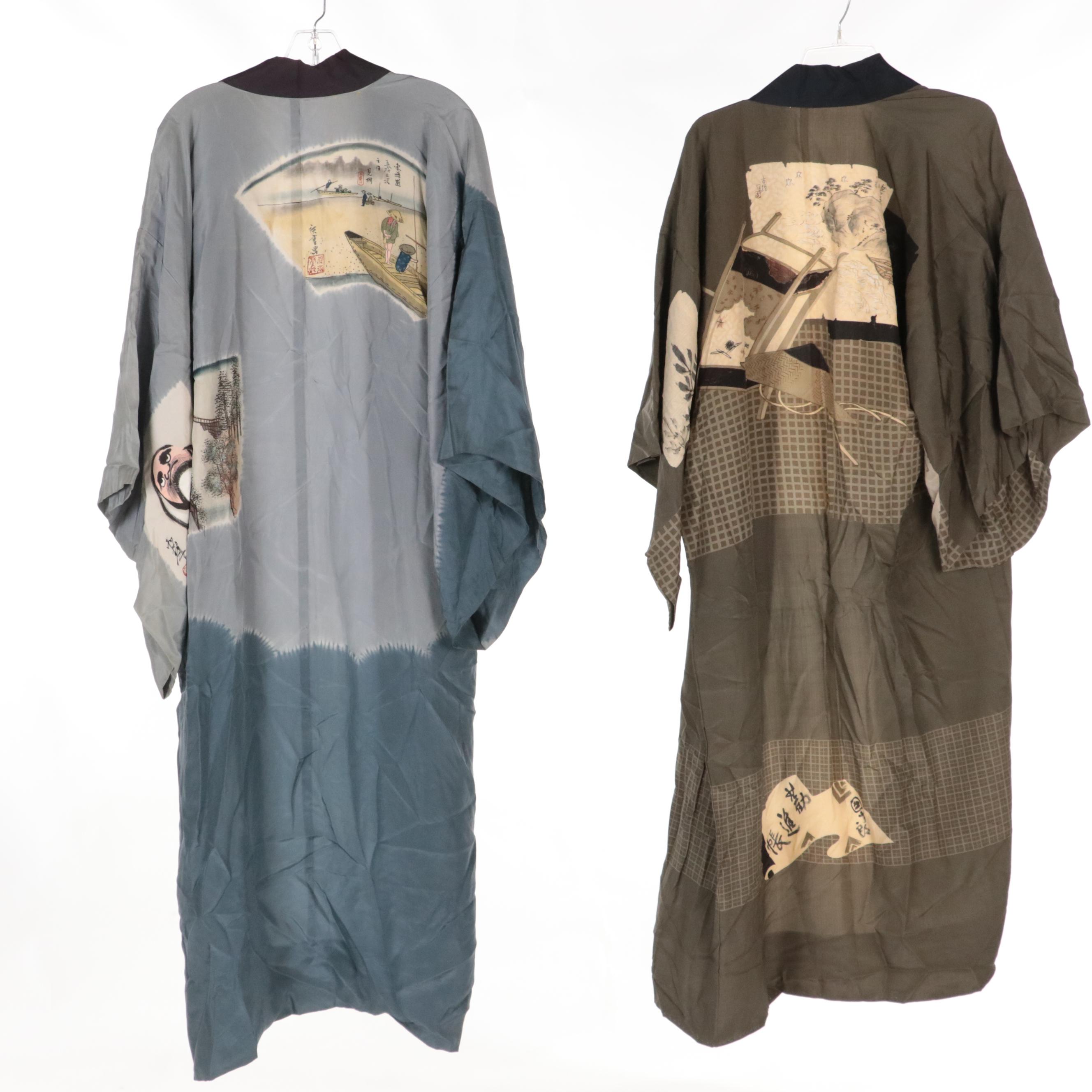 Men's Kosode Kimonos in Resist Dyed, Printed, and Solid Silk