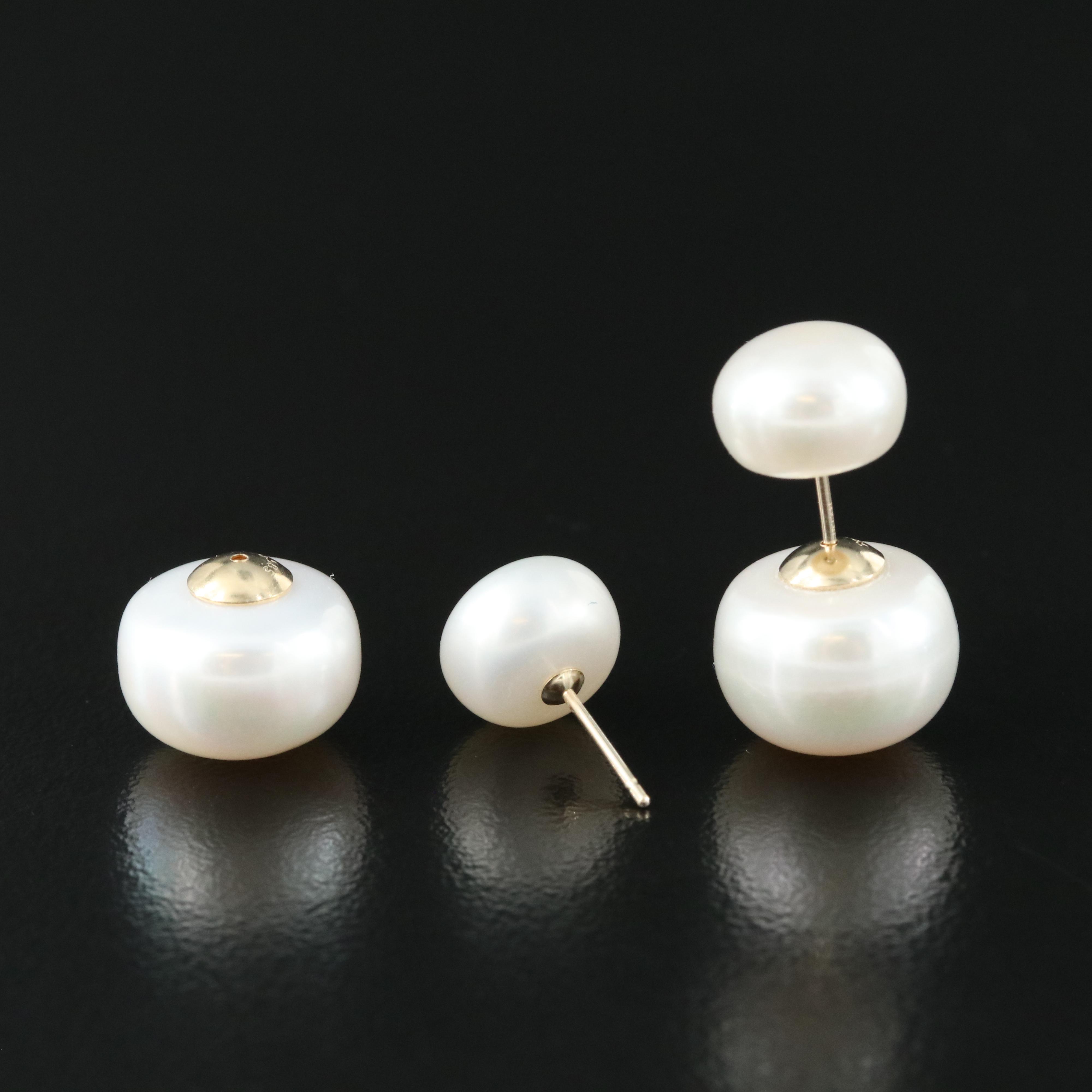 14K Pearl Front Back Stud Earrings