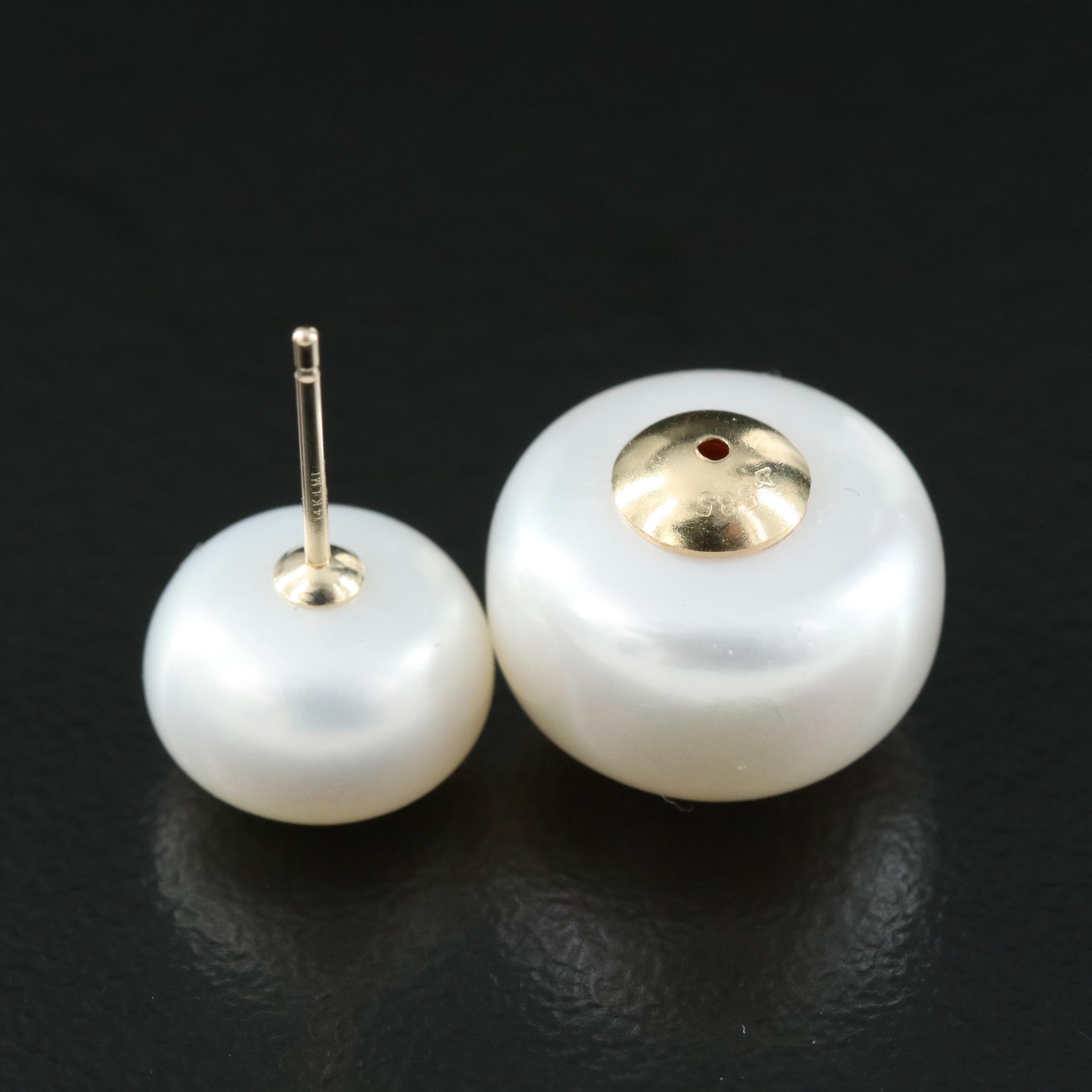 14K Pearl Front Back Stud Earrings