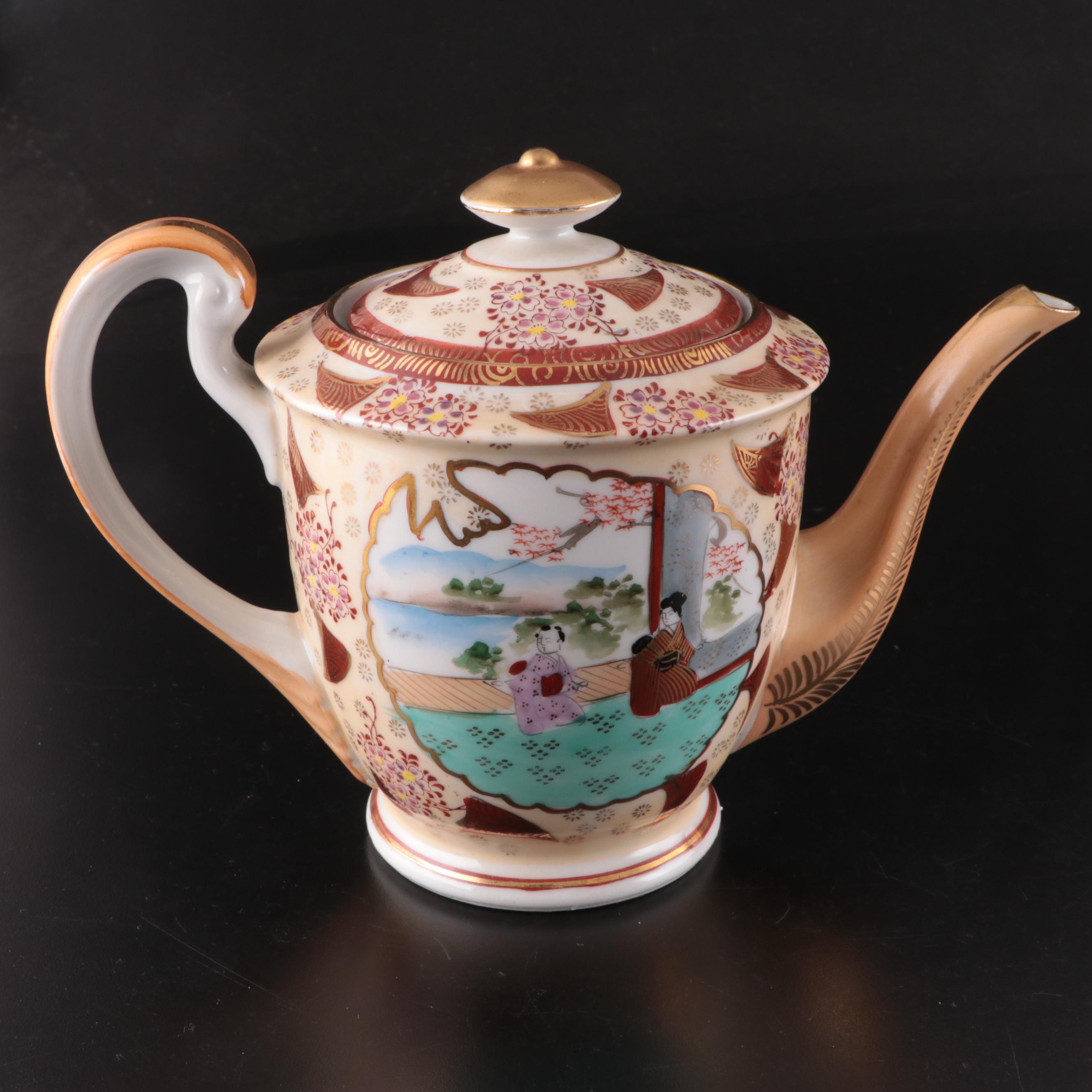 Japanese Export Kutani Shoza Style Porcelain Tea Set and Plates