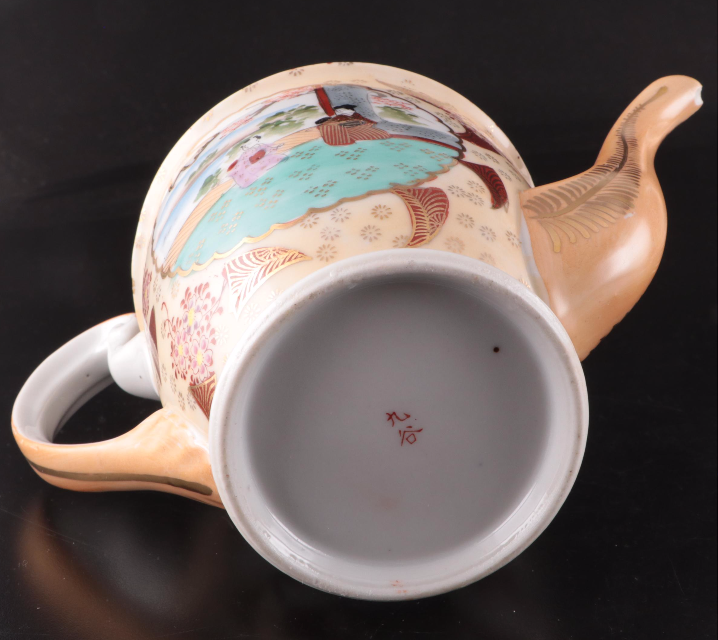 Japanese Export Kutani Shoza Style Porcelain Tea Set and Plates